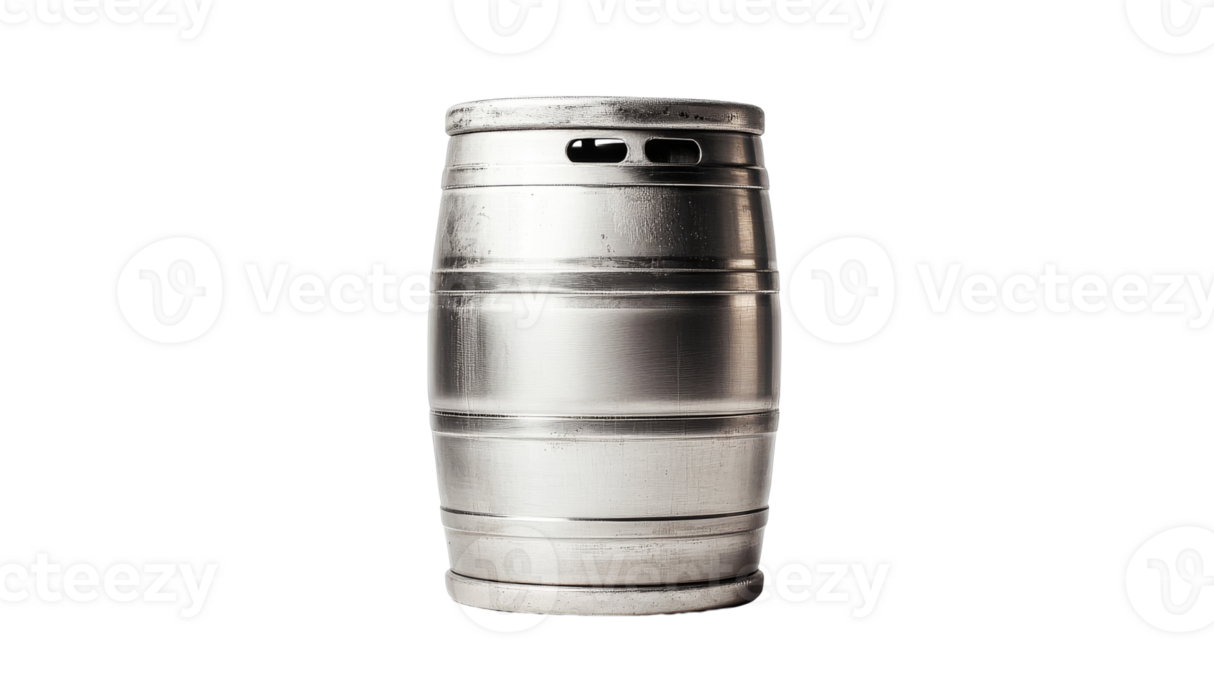 Shiny metal keg for liquid products, isolated object, cut out transparent png