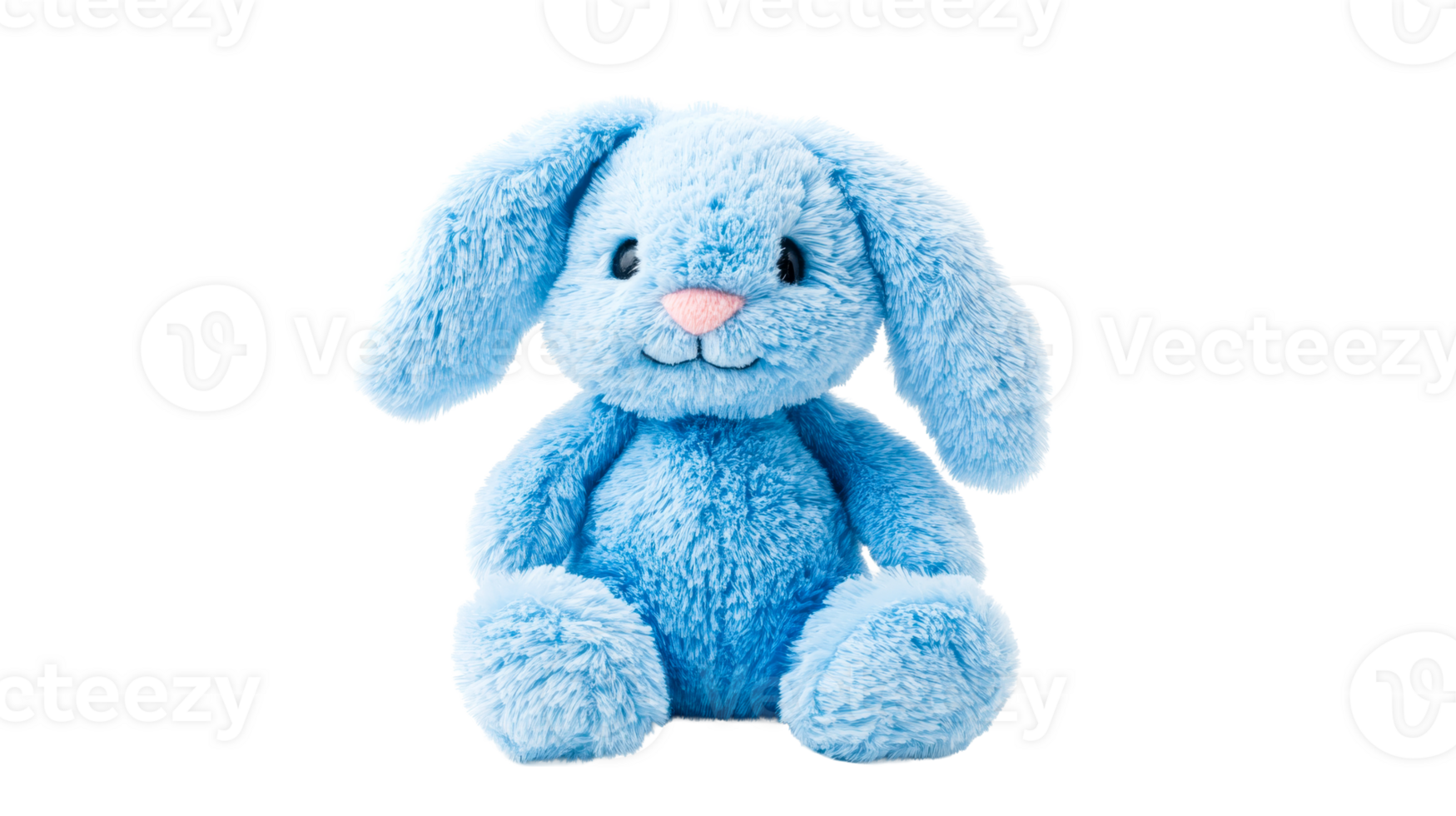Blue bunny toy with a pink nose for a kid, cut out transparent png