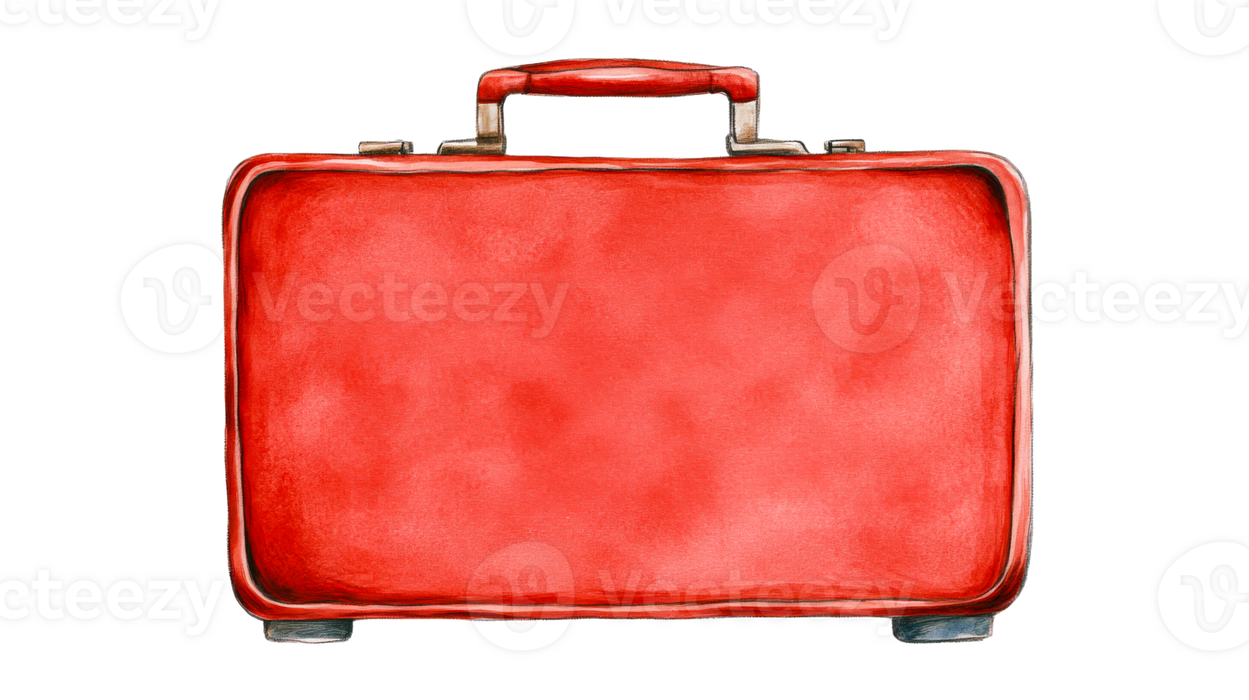 Red suitcase with handle and clasps, retro style, travel gear, cut out transparent png
