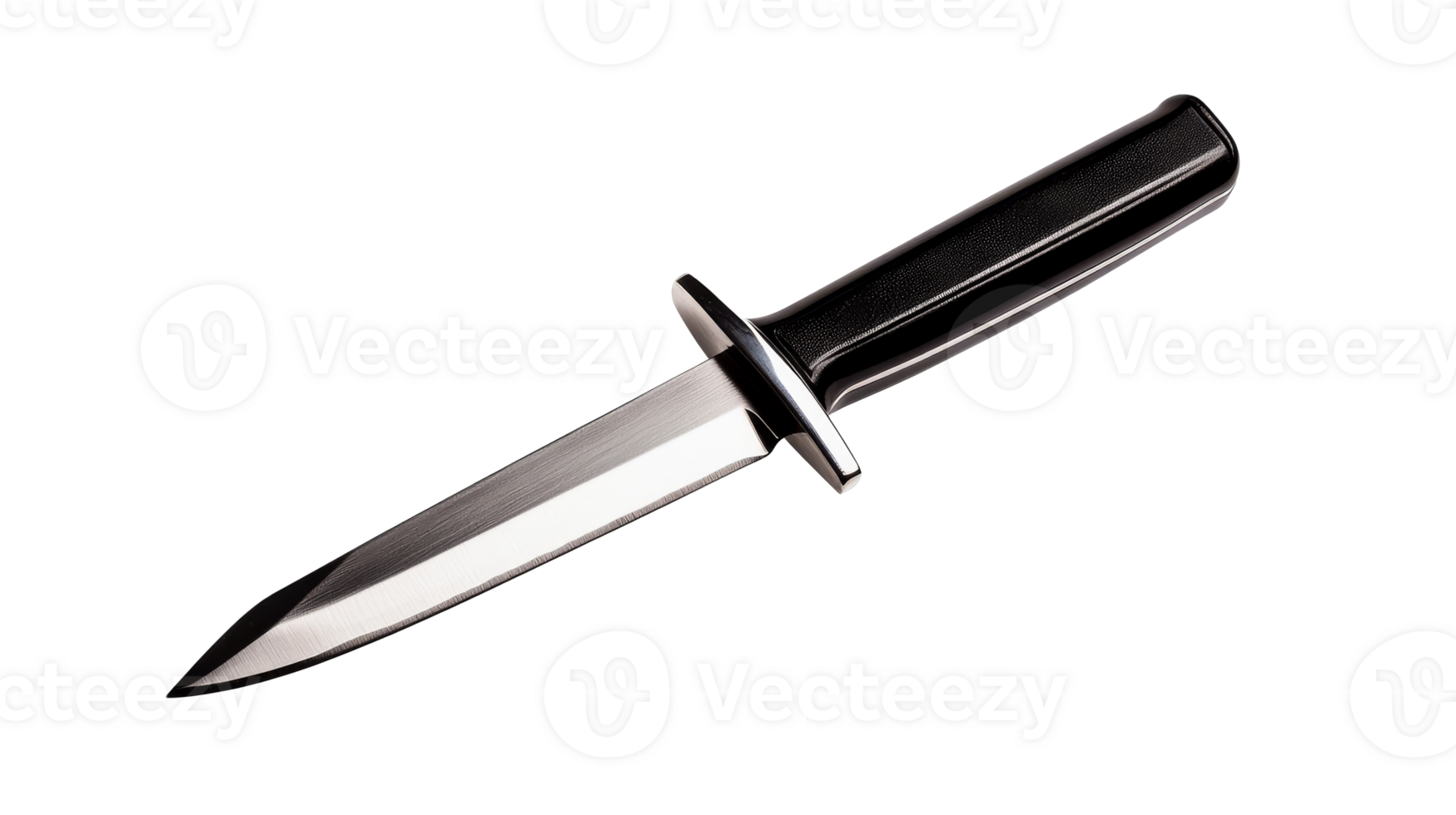Combat knife with black handle and steel blade, cut out transparent png