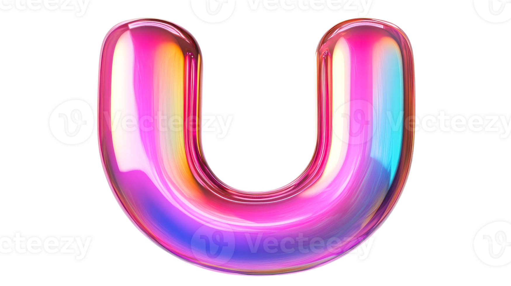 Glossy Pink U Letter, Chromatic Typeface, 3D Rendering, Cut Out Transparent png