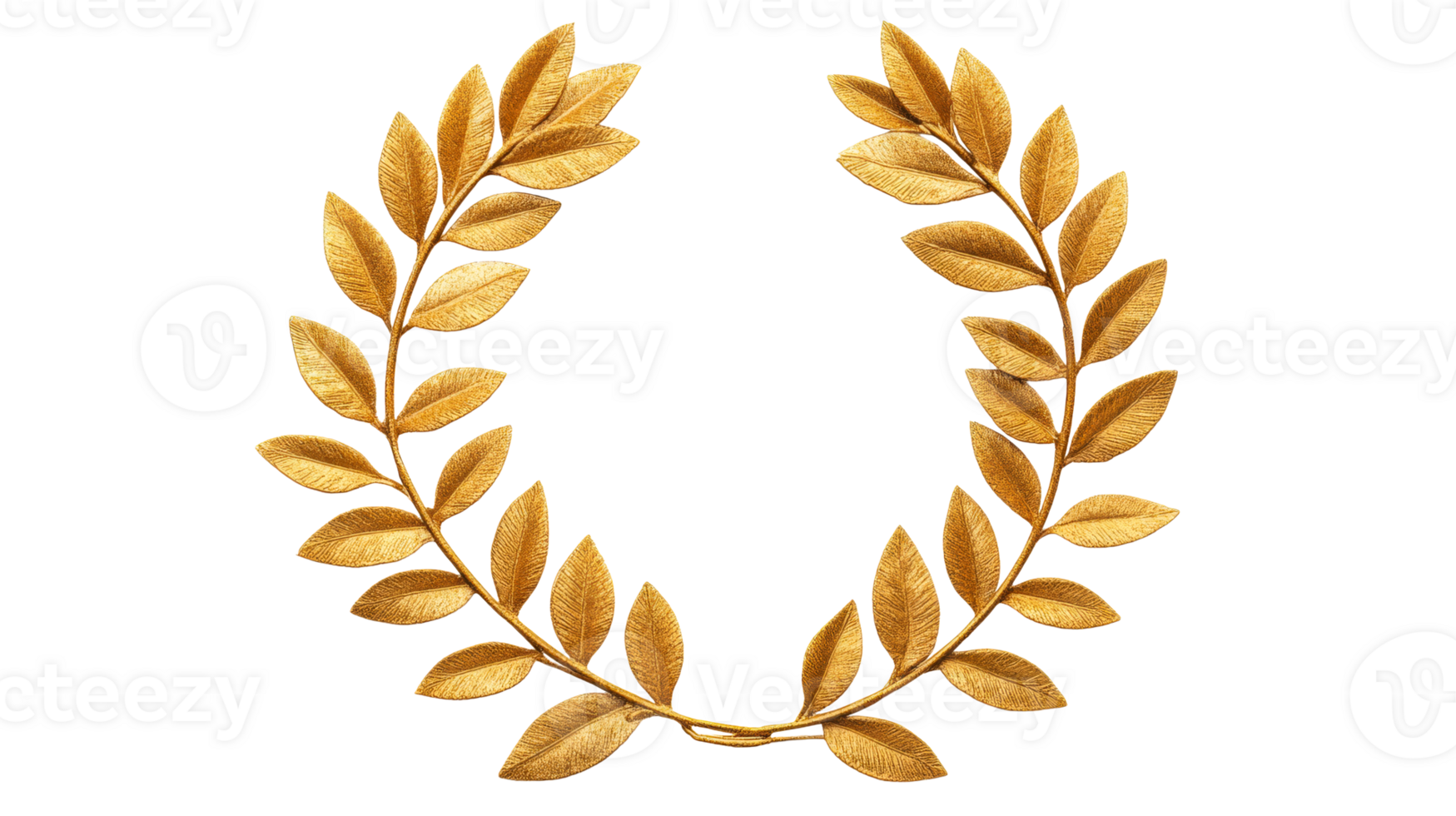 Golden laurel wreath on black backdrop for award or victory, cut out transparent png