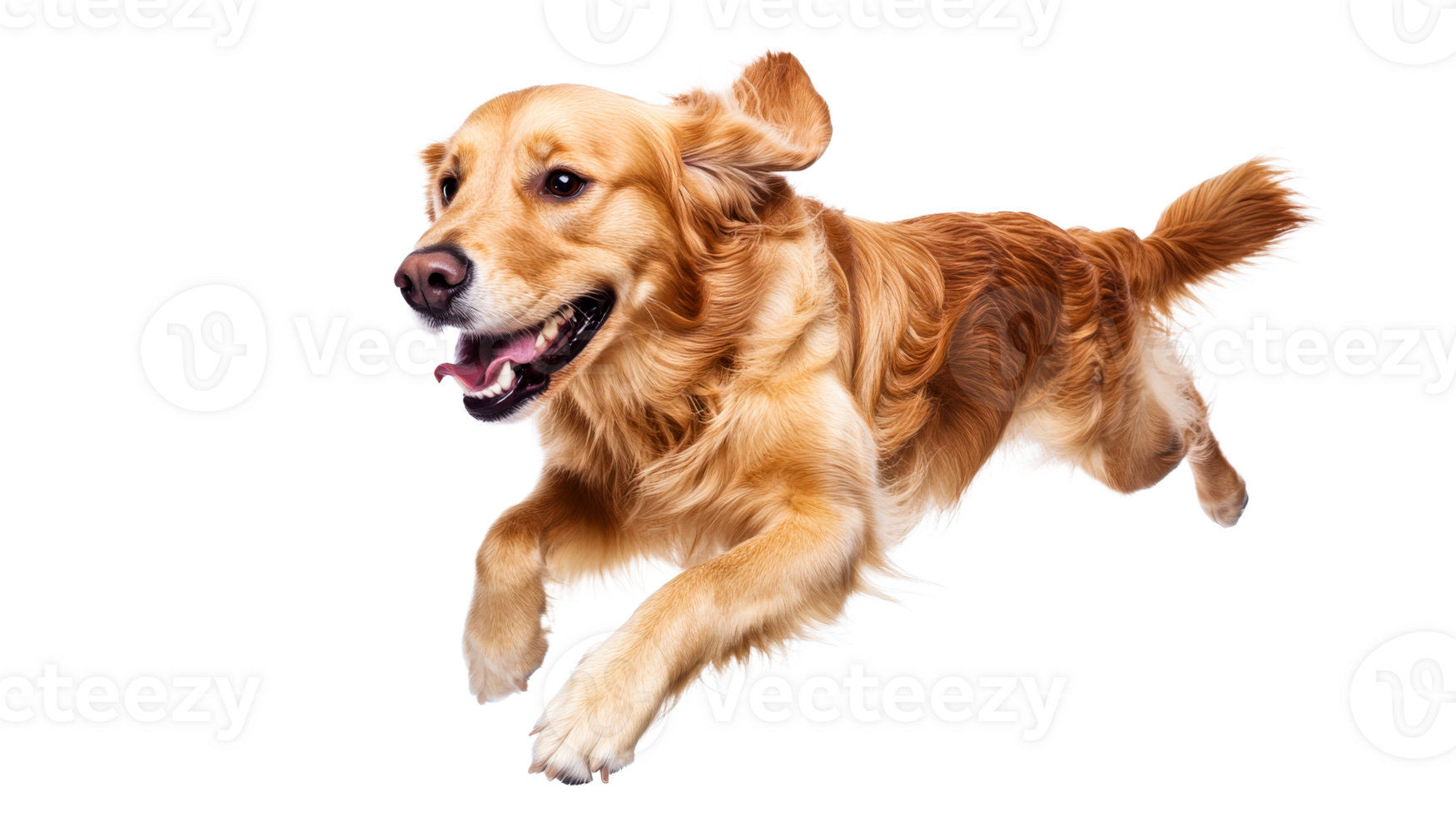 Golden retriever running, playing energetic, happy dog, cut out transparent png