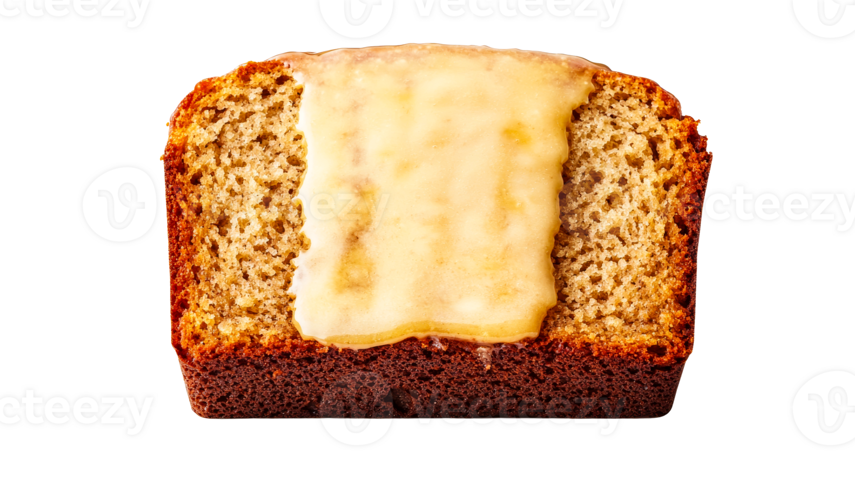 Slice of banana bread with glaze, baked delicious treat , cut out transparent png