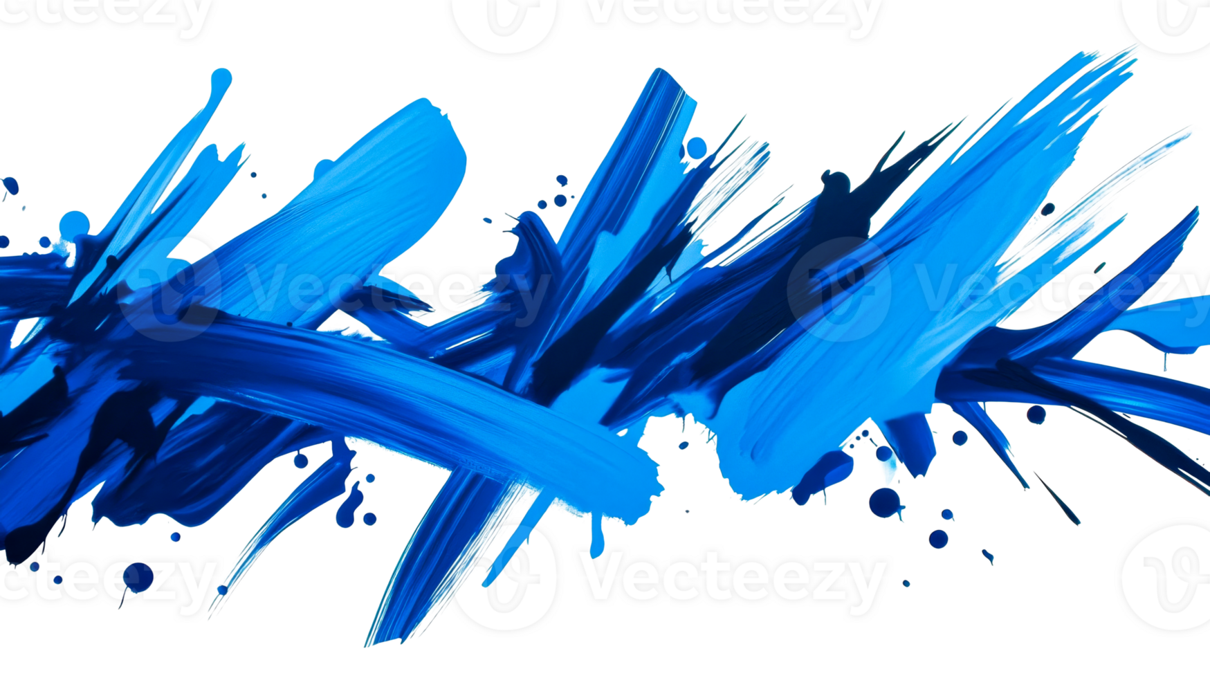 Dynamic strokes of vibrant blue paint on black background, cut out transparent png
