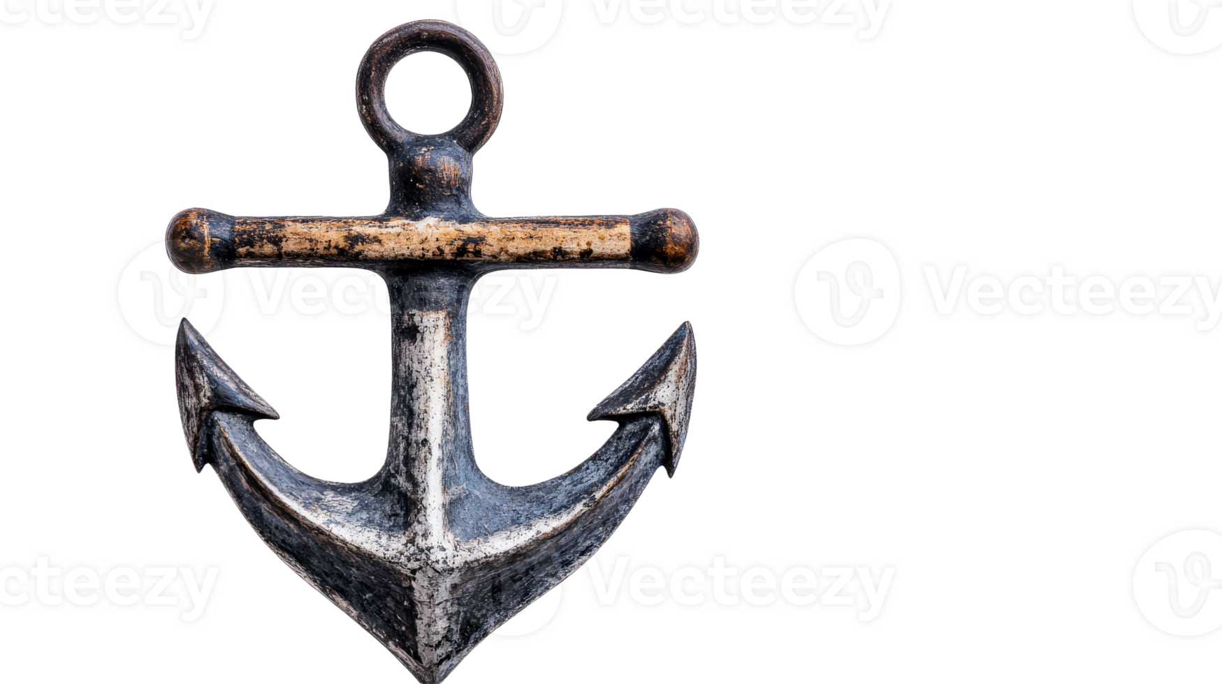 Distressed metallic anchor on a black background, cut out transparent png