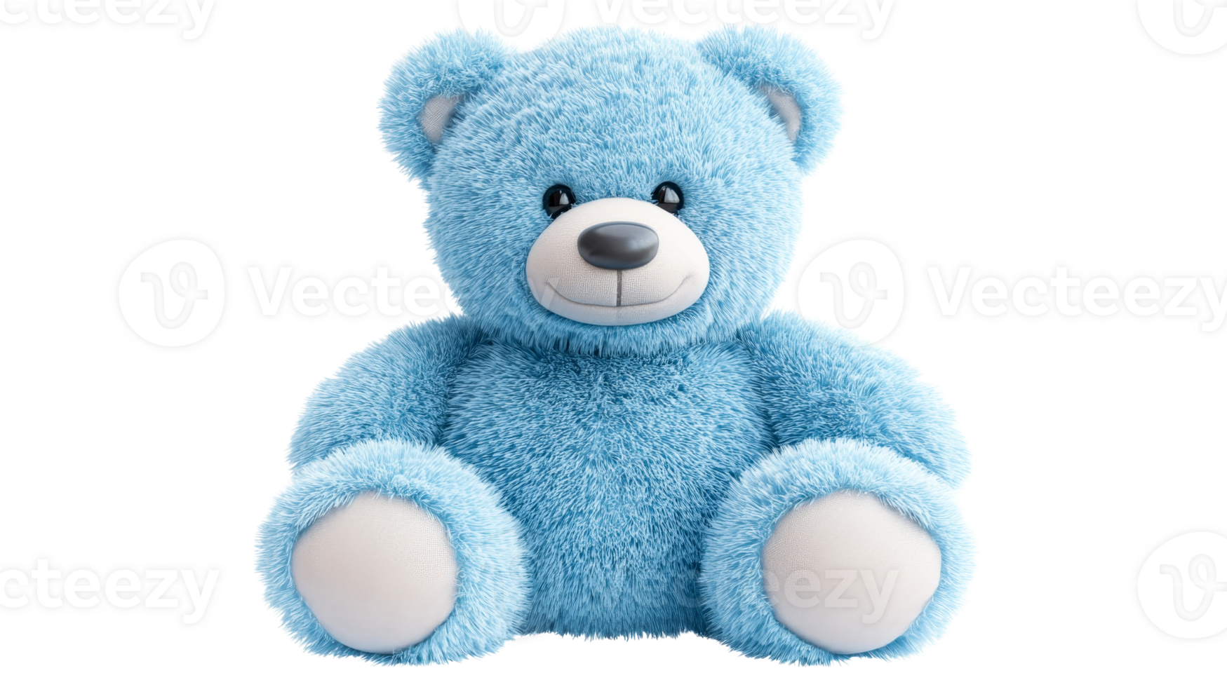 Fuzzy light blue teddy bear with black background, cut out transparent png