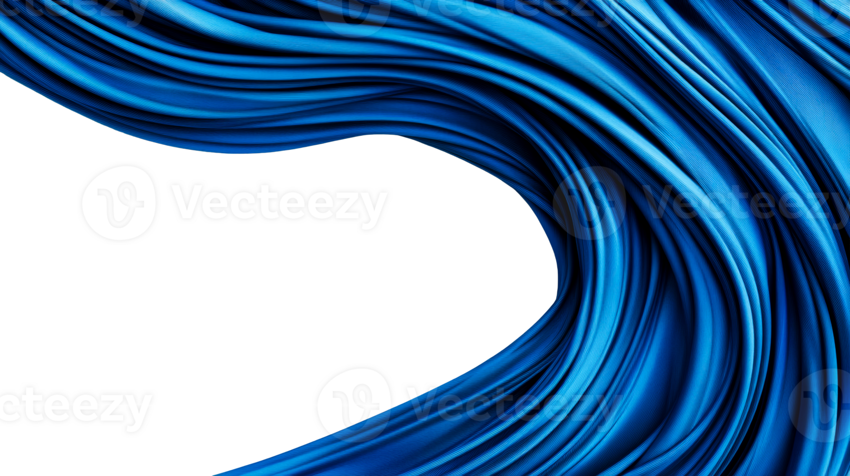 Blue flowing bands wave pattern on black background, cut out transparent png