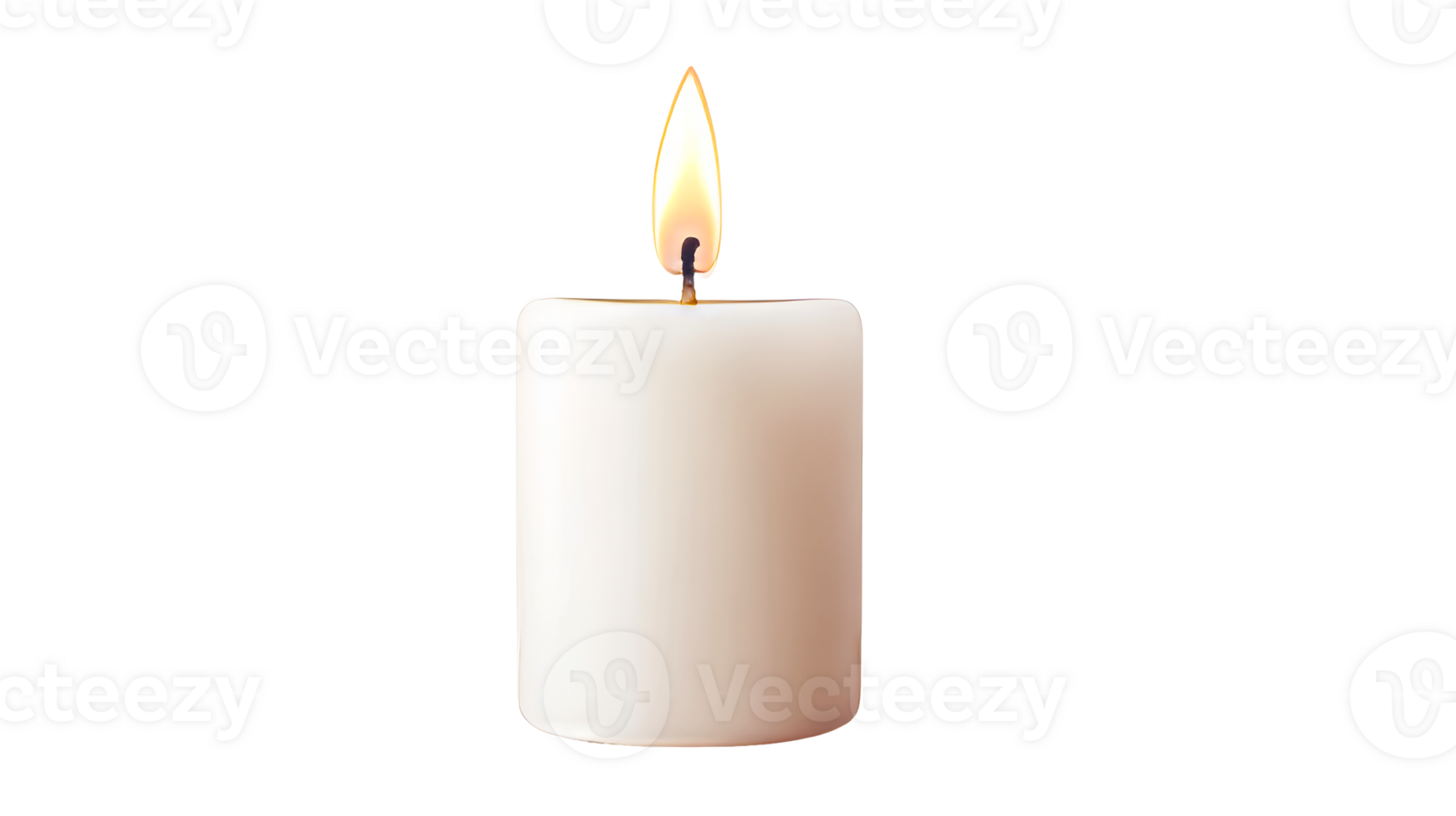 Burning white candle with bright flame on black background, cut out transparent png