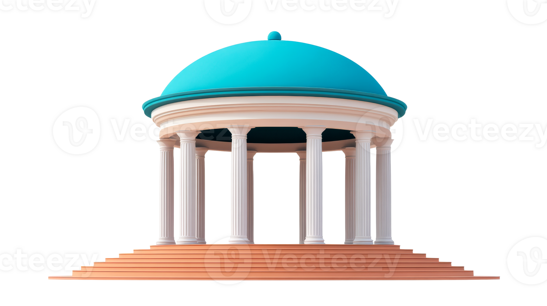 Rotunda building with white columns and blue dome, cut out transparent png