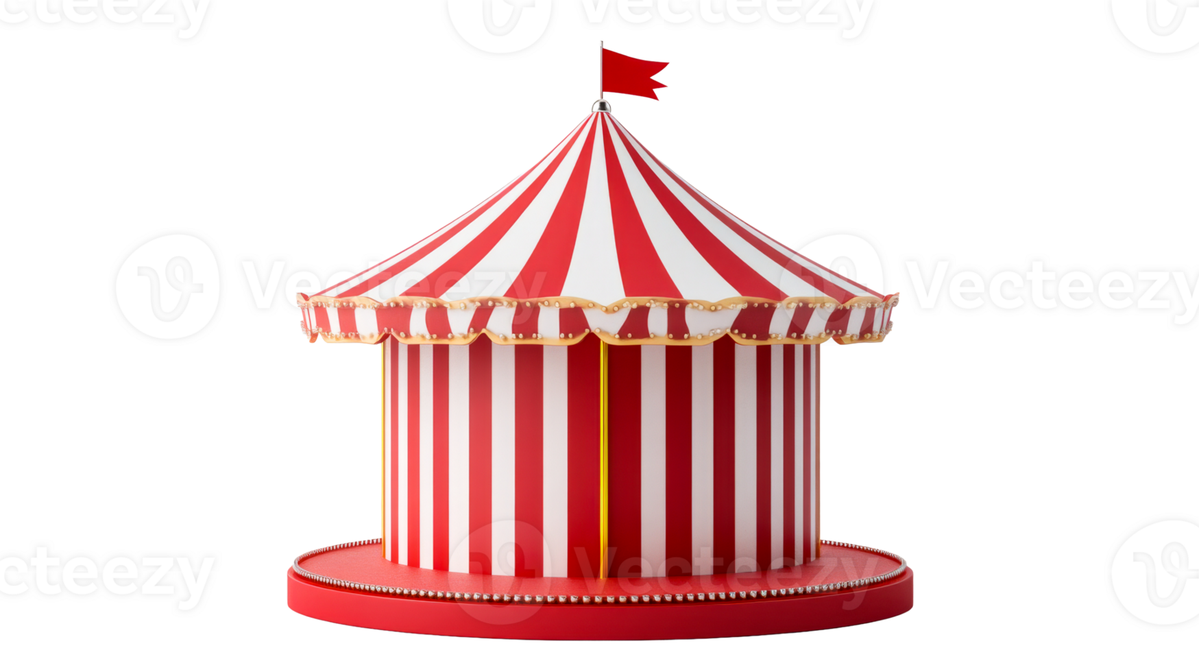 Circus tent with red and white stripes, cut out transparent png