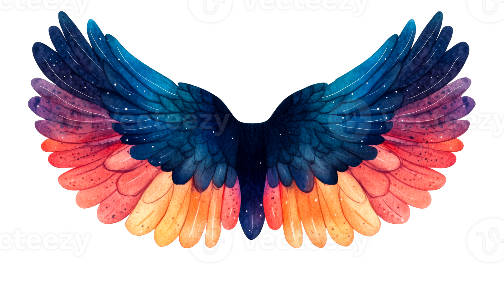 Watercolor wings with colorful feathers design, cut out transparent png