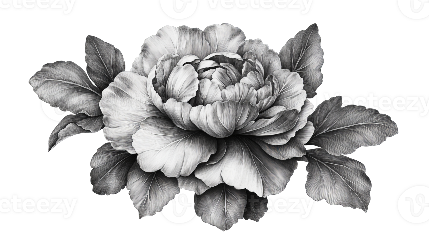 Monochrome peony illustration, elegant design, floral art, botanical drawing, cut out transparent png