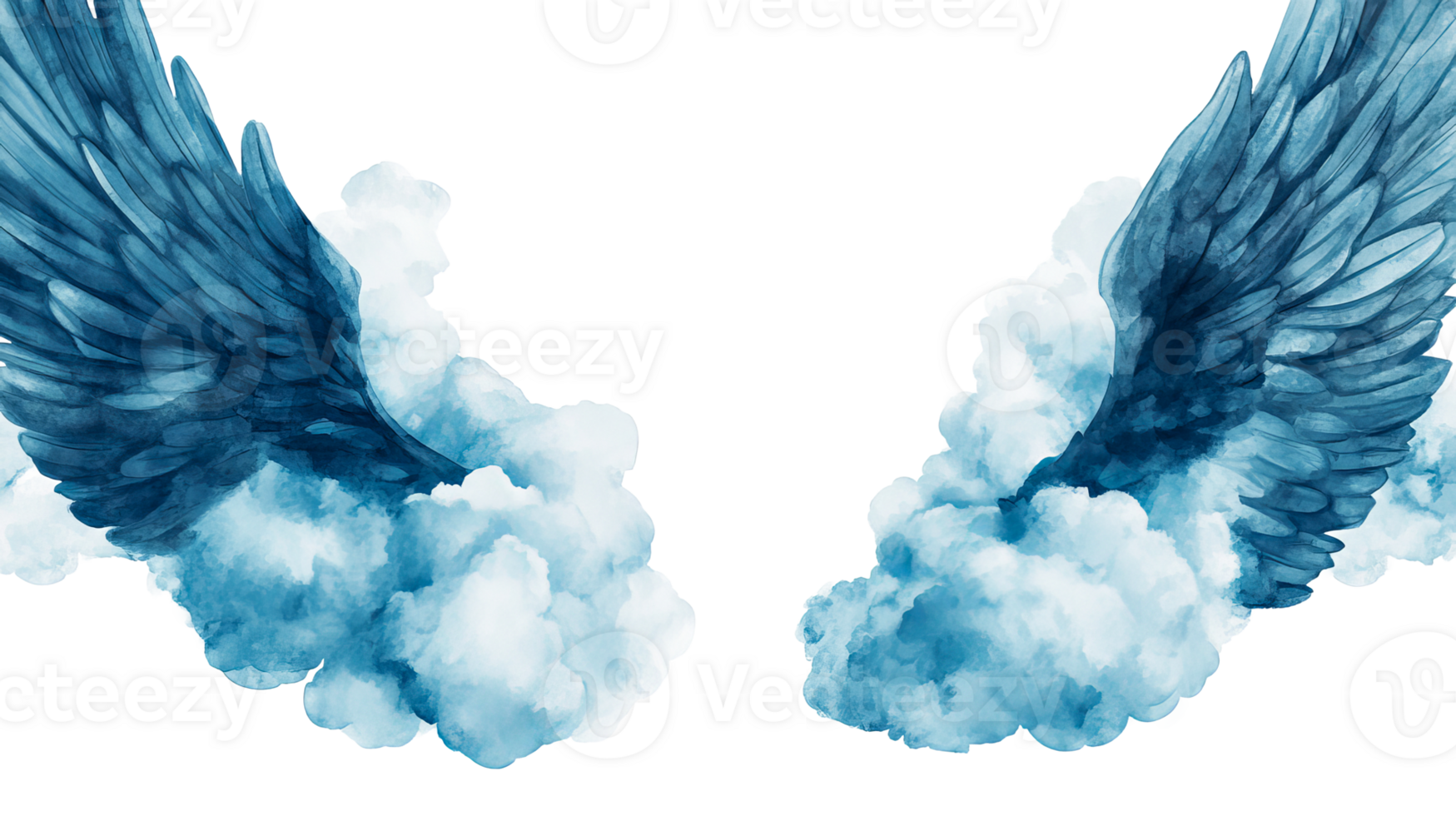 Wings and clouds illustration in blue, cut out transparent png