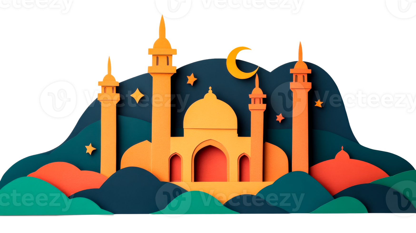 Mosque paper cut out illustration for Ramadan, cut out transparent png
