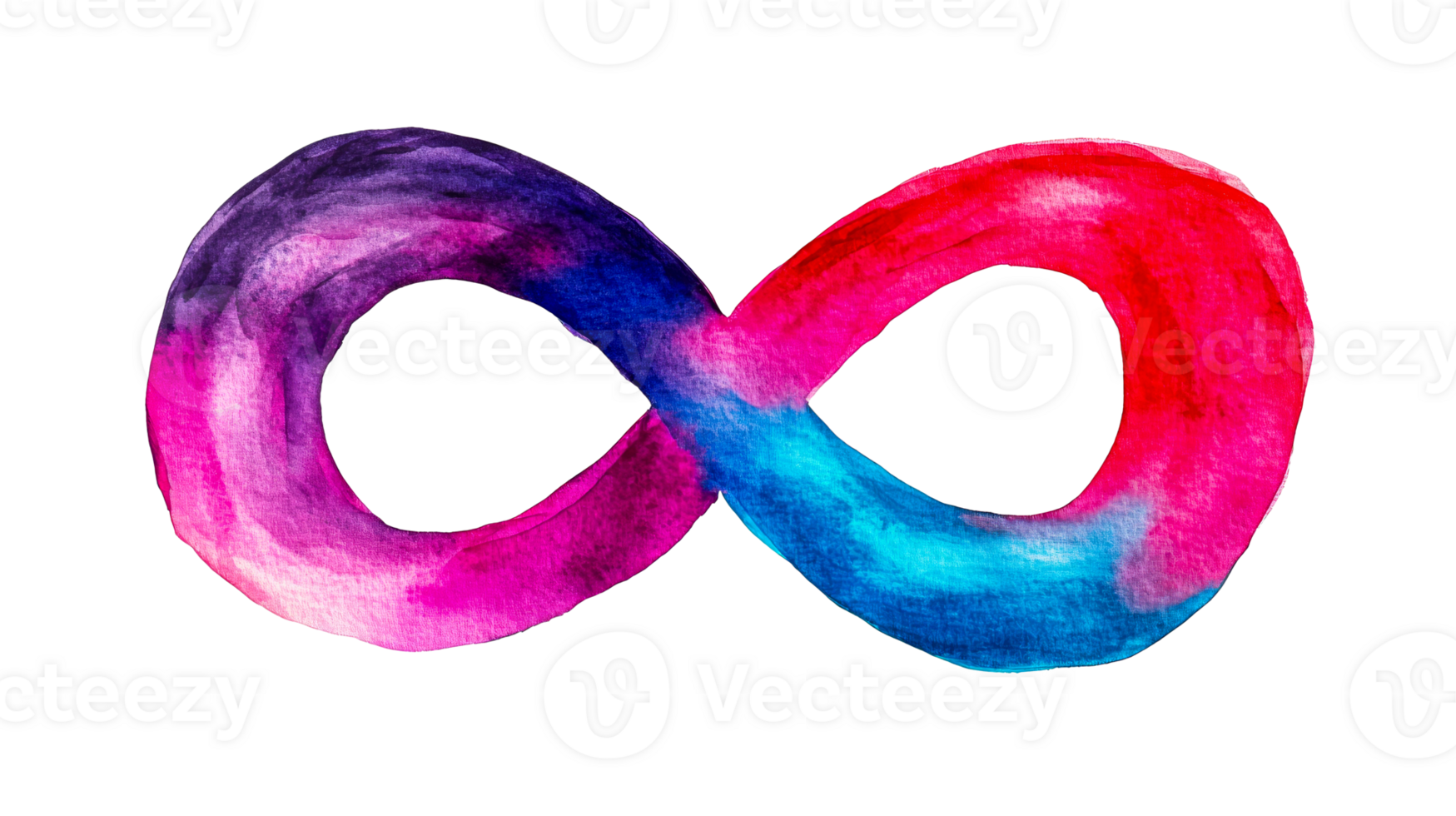 Infinity symbol artwork, watercolor, purple to red gradient, isolated, cut out transparent png