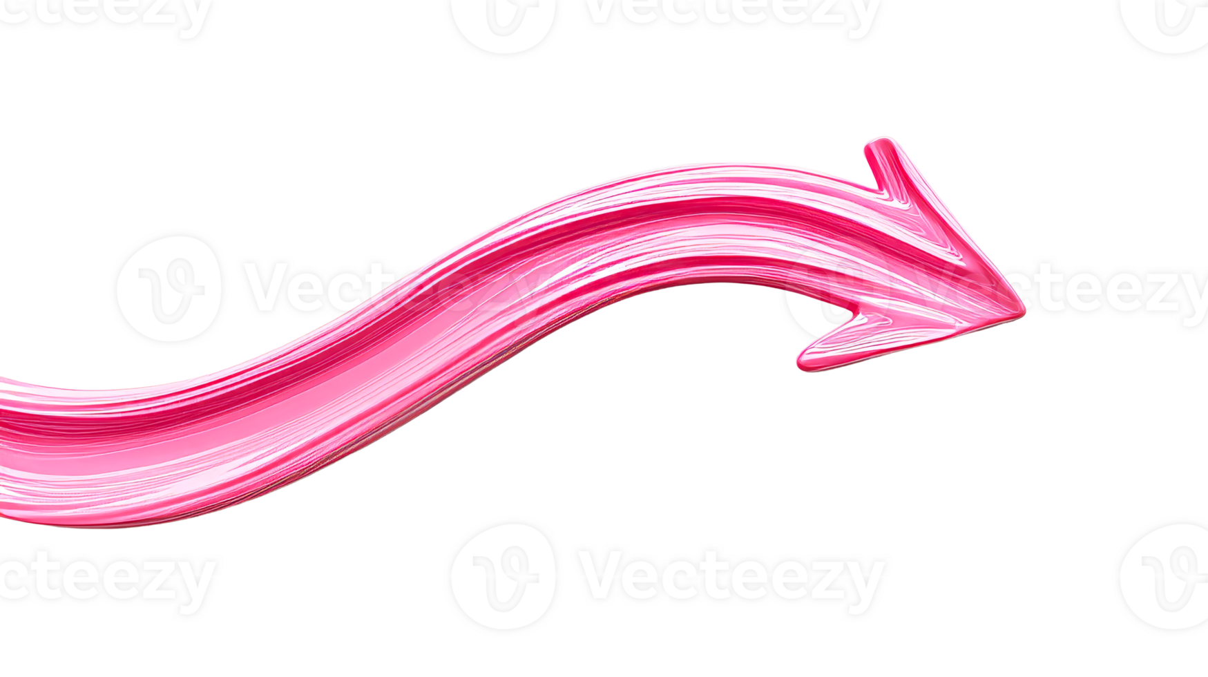 Pink flowing arrow with a glossy, reflective finish, cut out transparent png