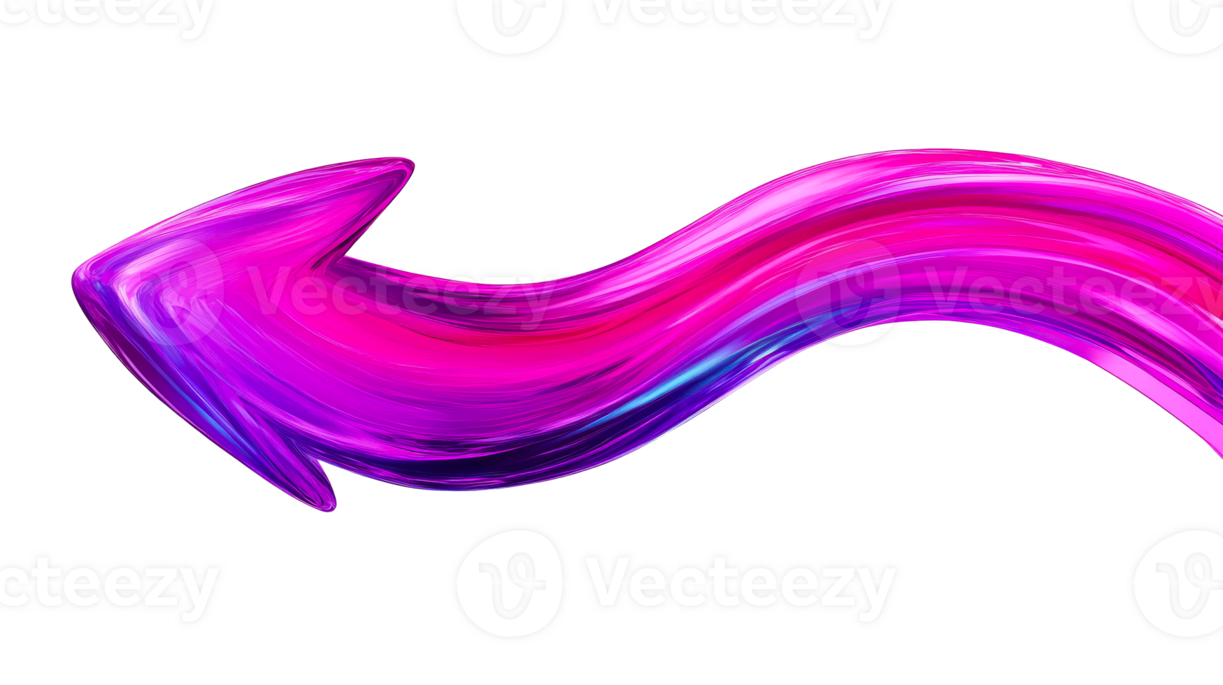 Glossy left arrow, abstract, vibrant hues, graphic design element, cut out transparent png