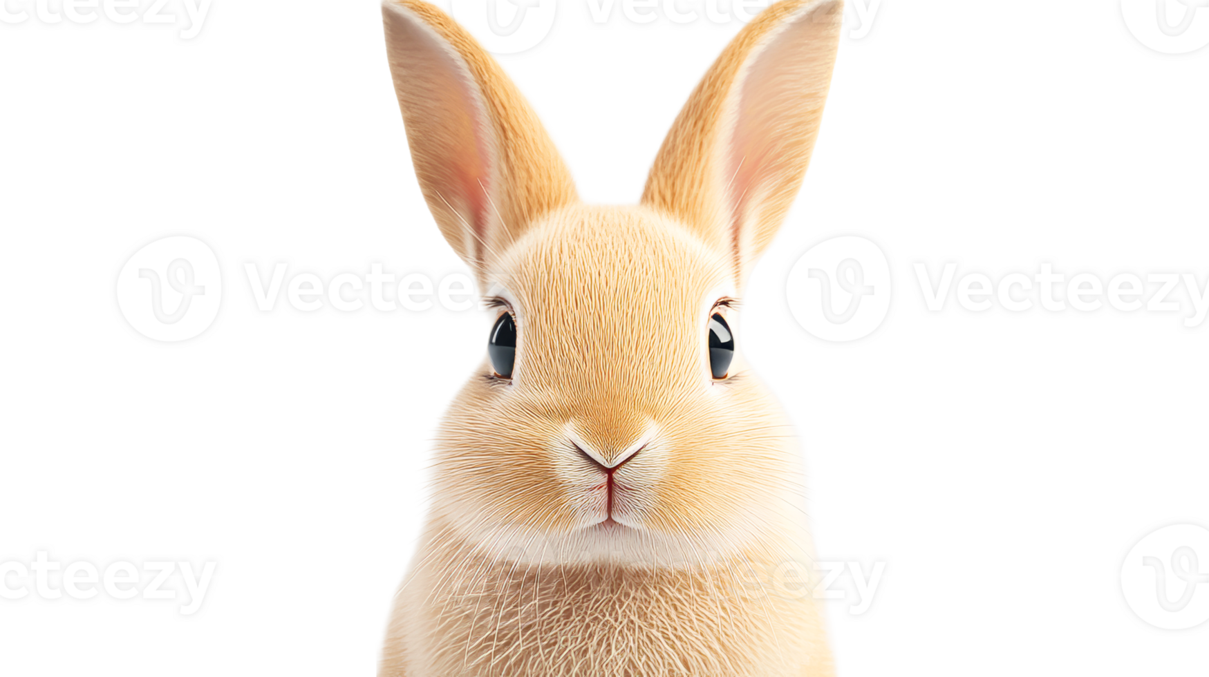 Cute ginger rabbit with big ears on black background, cut out transparent png