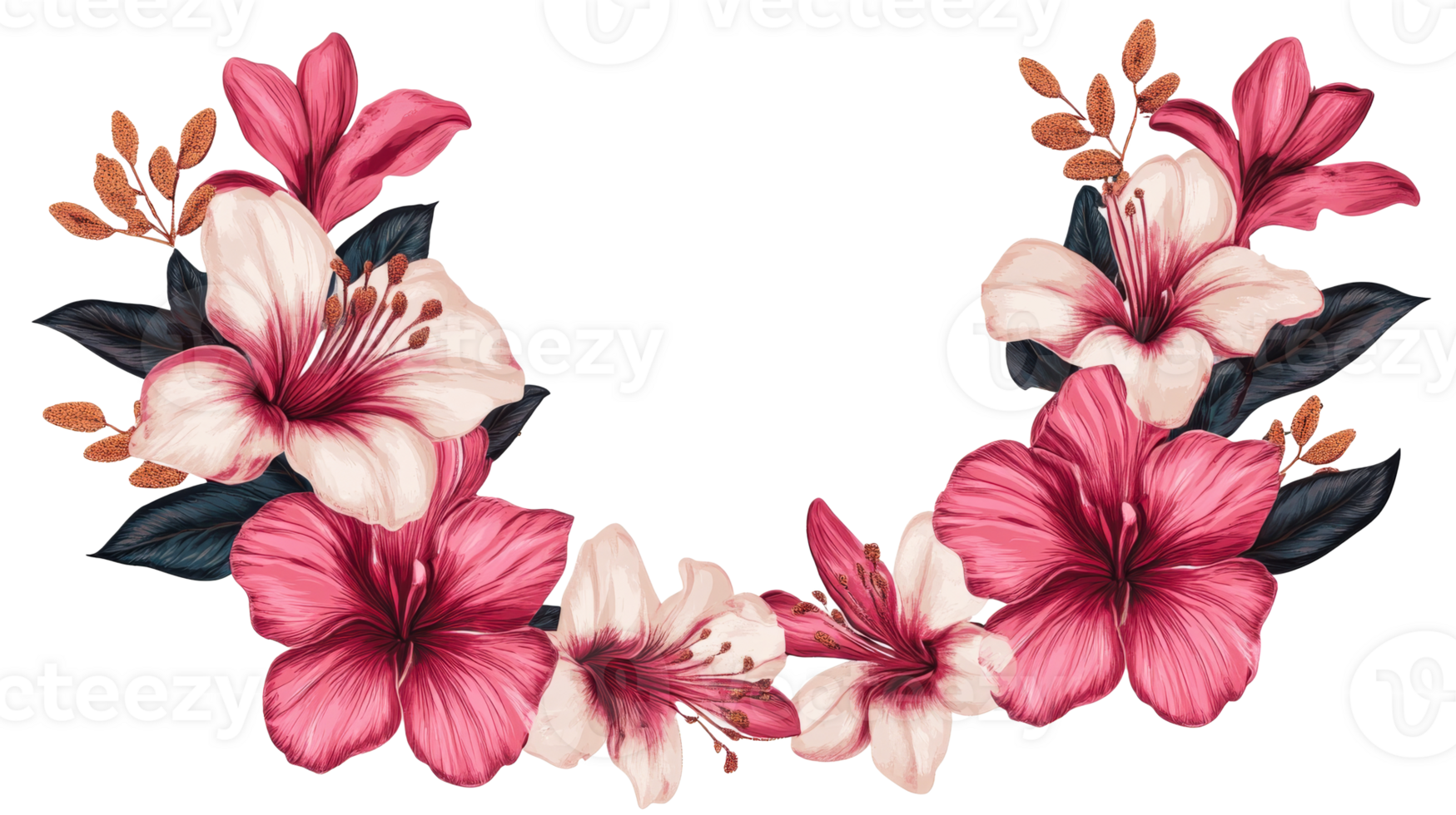 Floral decoration hibiscus flower arrangement, pink and white color, cut out transparent png