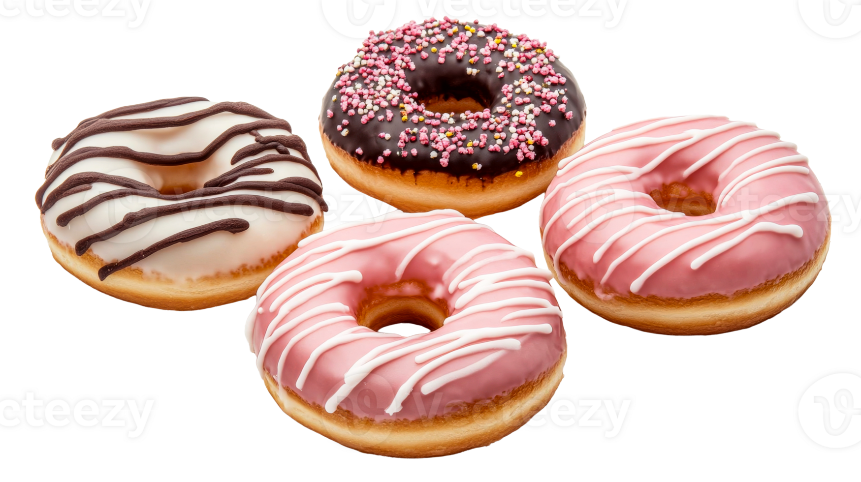Assorted doughnuts, glazed, frosted, dessert, colorful, sweet, cut out transparent png