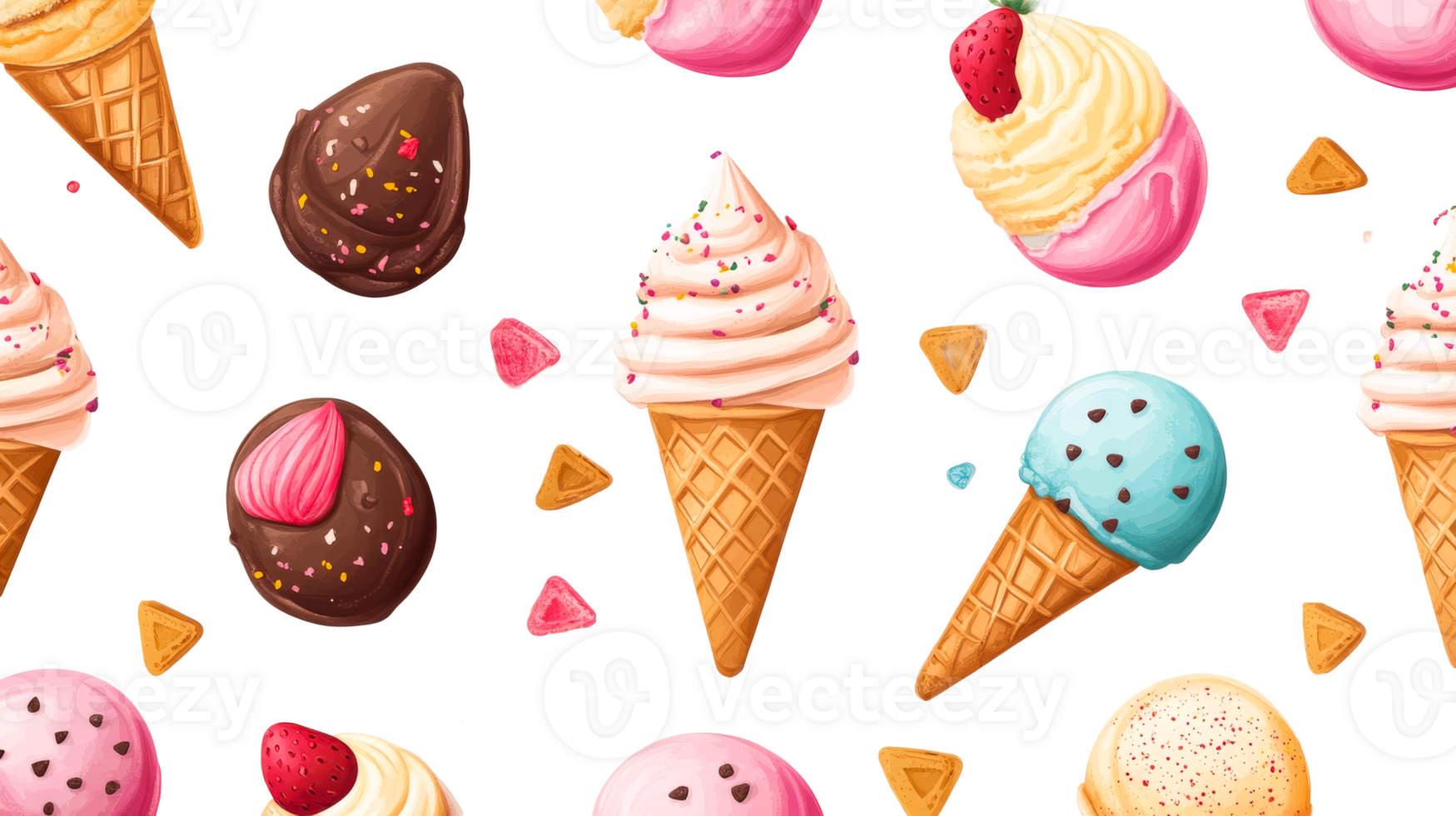 Sweet Ice Cream and Chocolate Treats Pattern, cut out transparent png