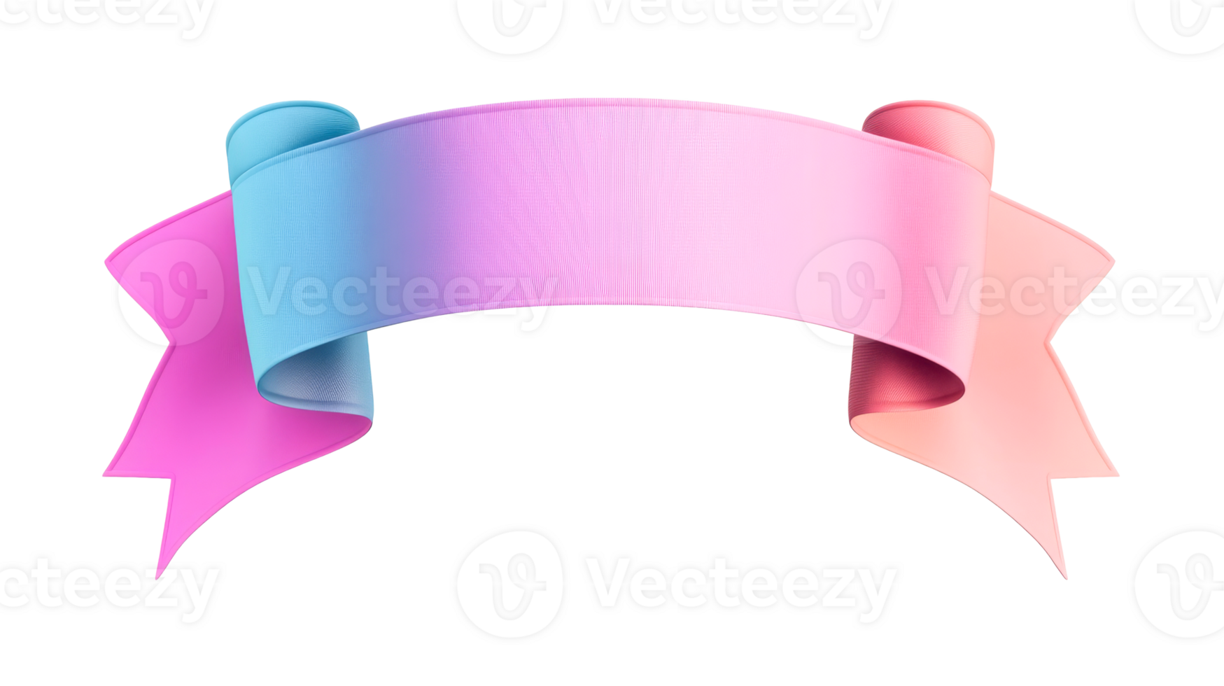 Pastel ribbon banner illustration with rolled edges, cut out transparent png