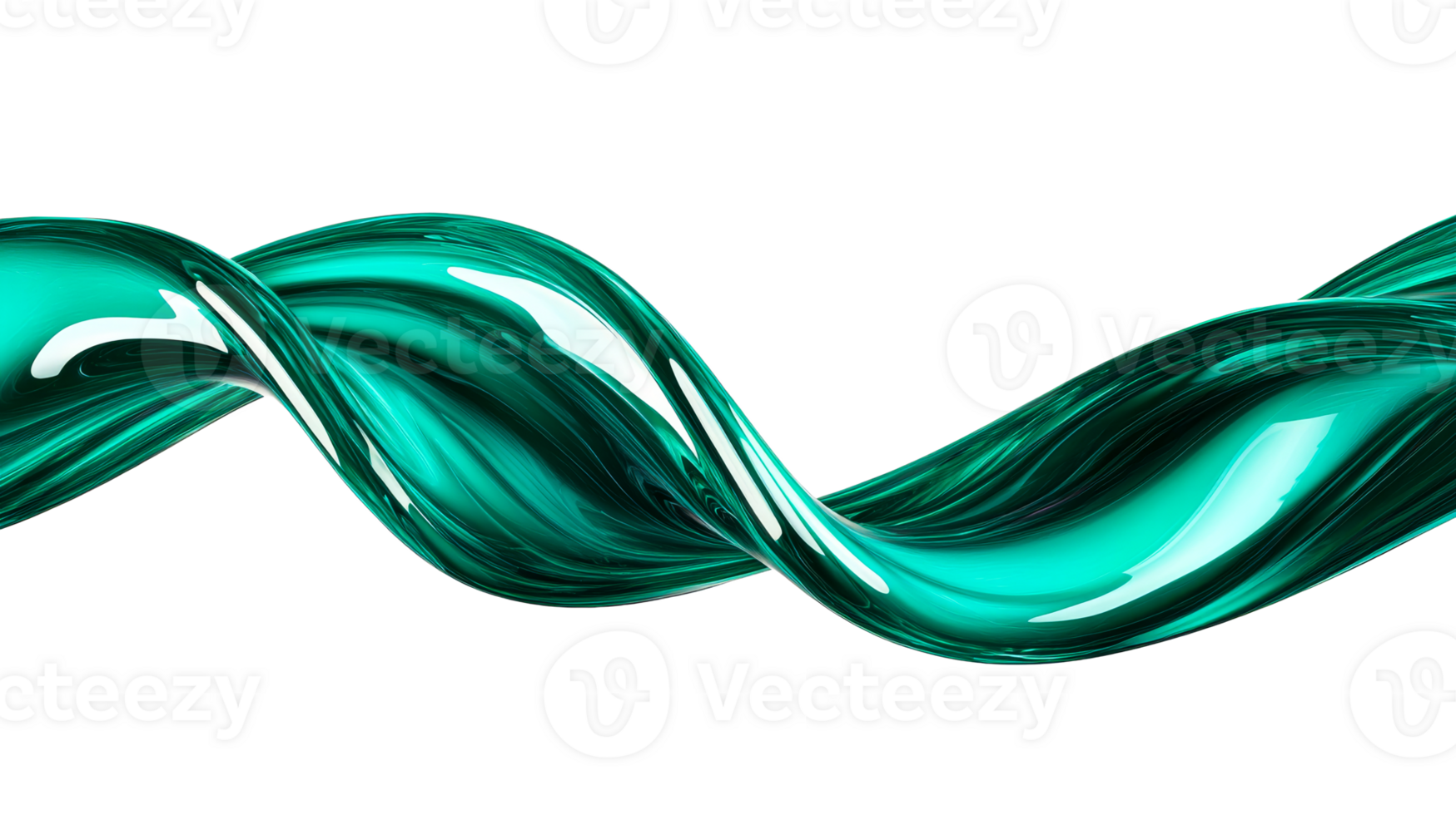 Swirling teal abstract shape with glossy highlights and reflections, cut out transparent png
