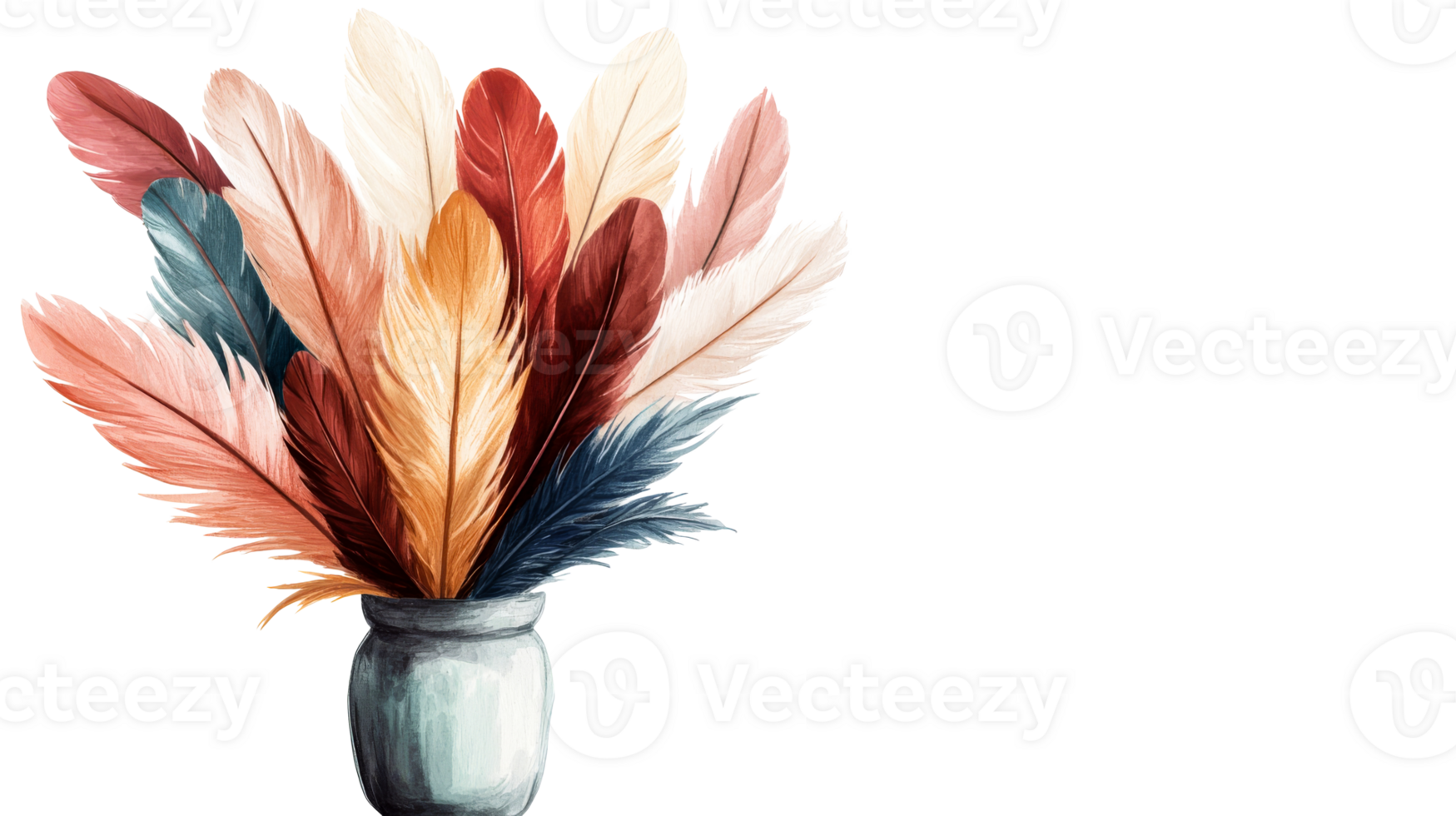 Decorative Feather Arrangement in a Vase, cut out transparent png