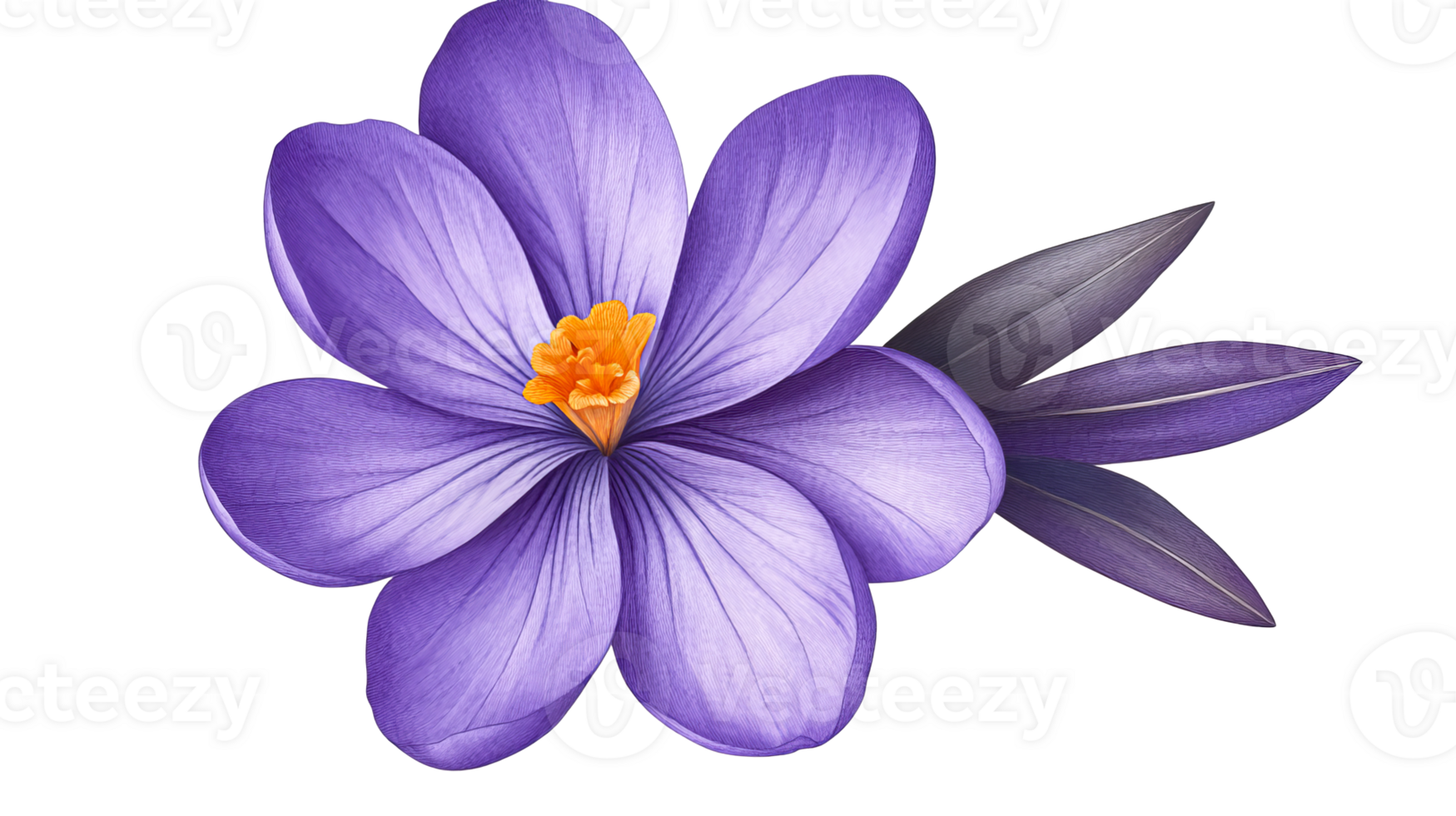 Crocus flower purple petals, spring season, floral element, cut out transparent png