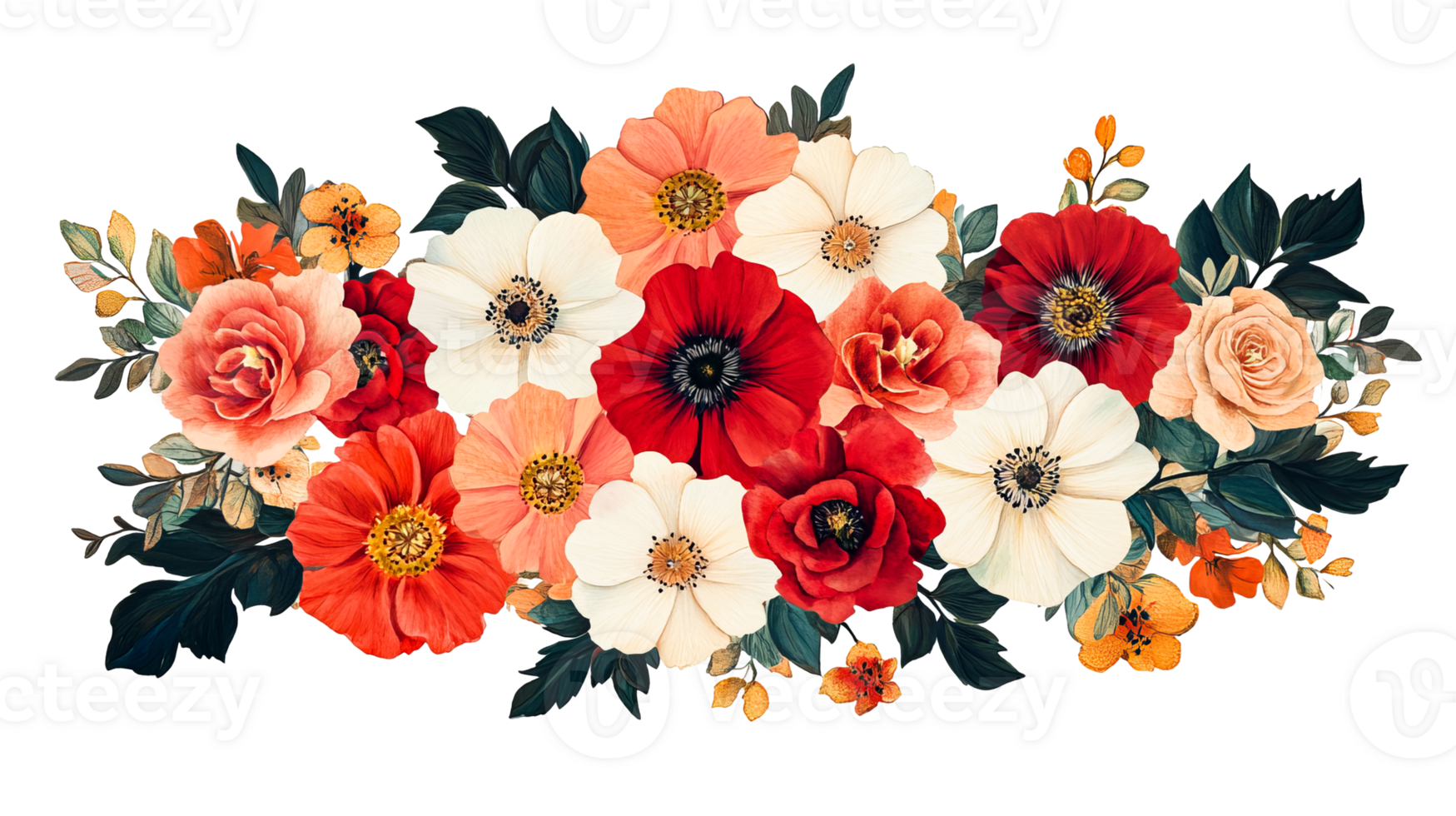 Floral Arrangement with Roses and Poppies, cut out transparent png