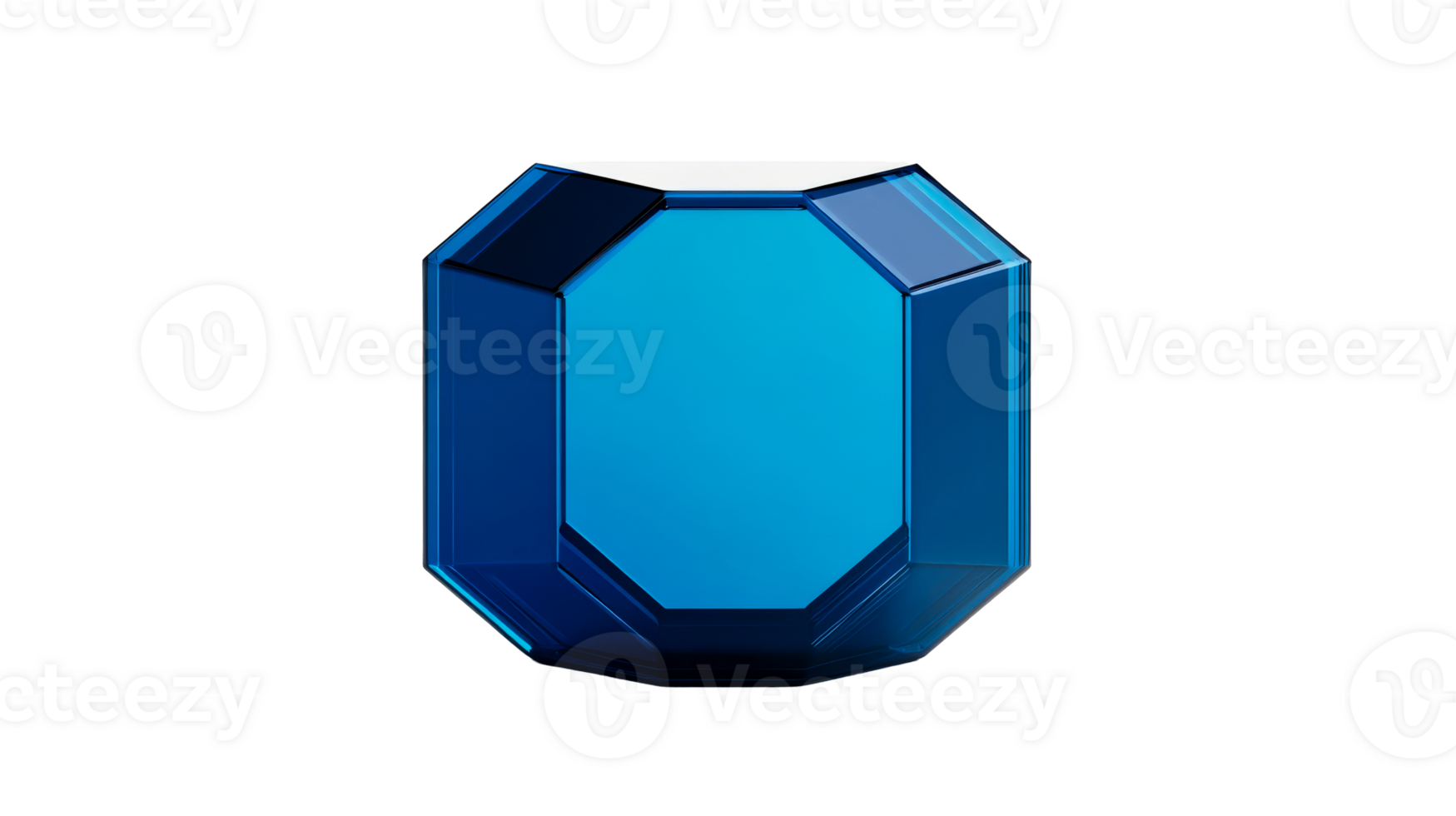 Blue shiny crystal gem isolated on black background, cut out transparent png