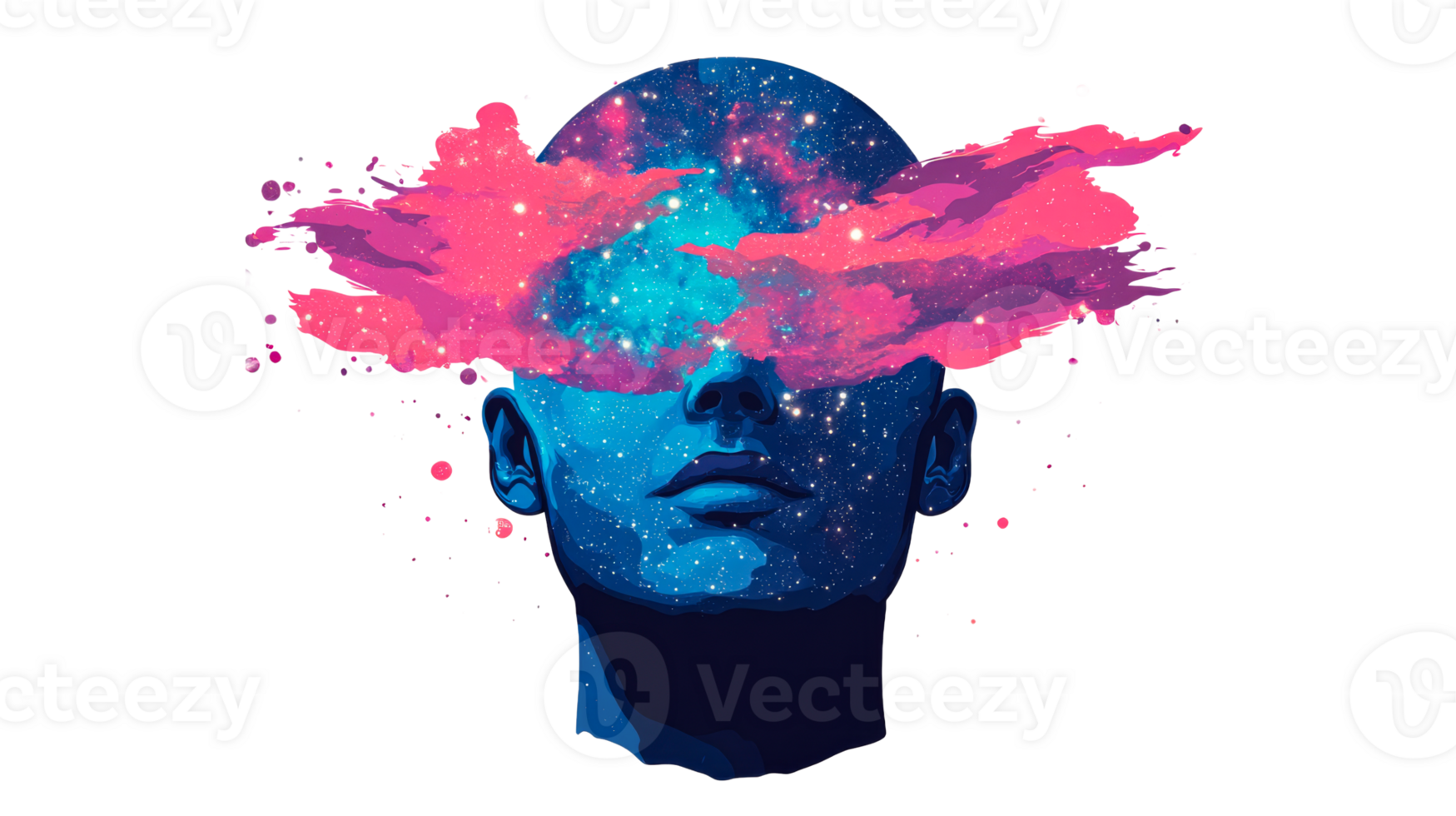 Face, galaxy, mind, cosmos, human, head, nebula, thinking, cut out transparent png