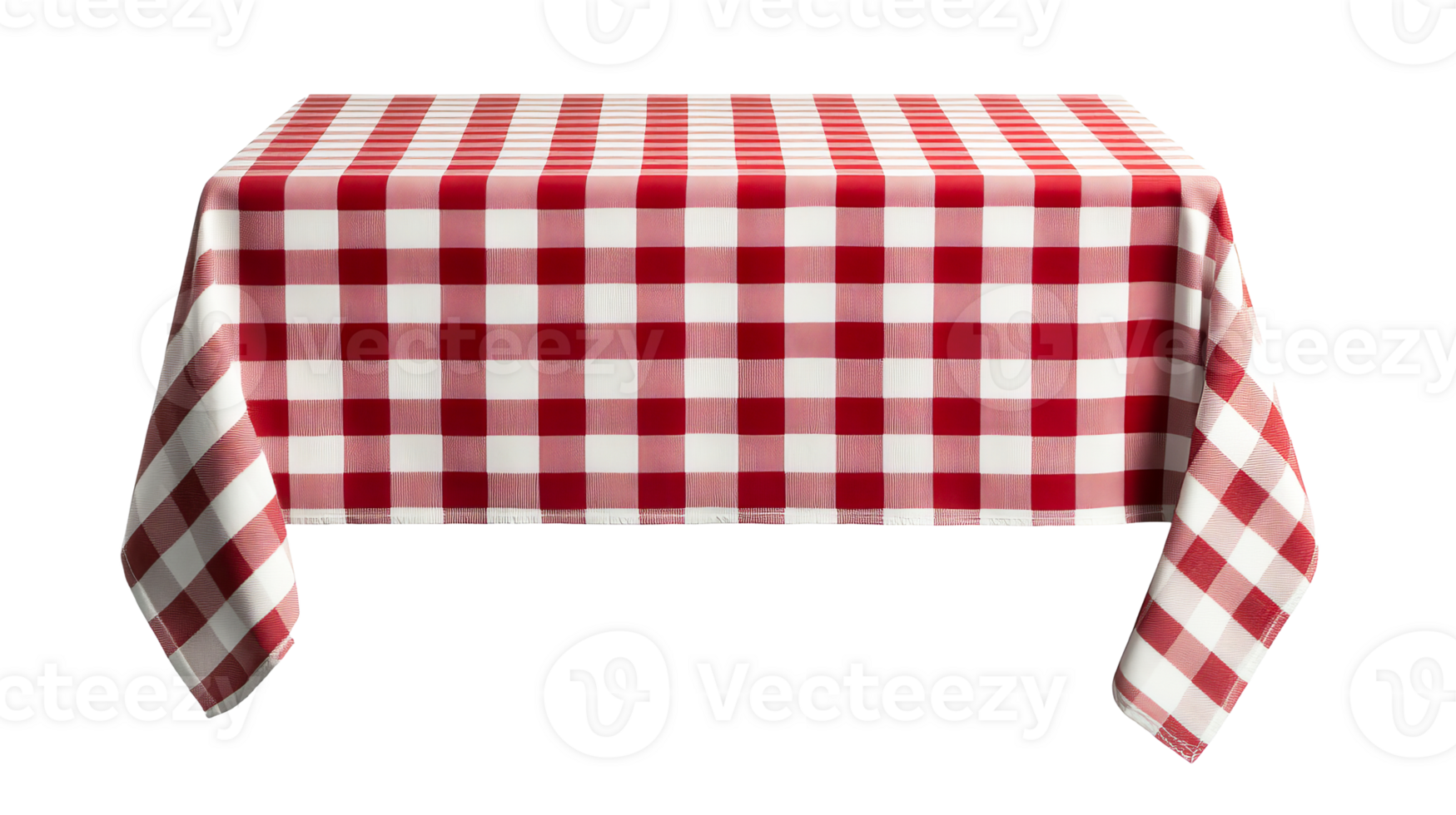 Red and white checkered tablecloth, draped over table, picnic style, cut out transparent png