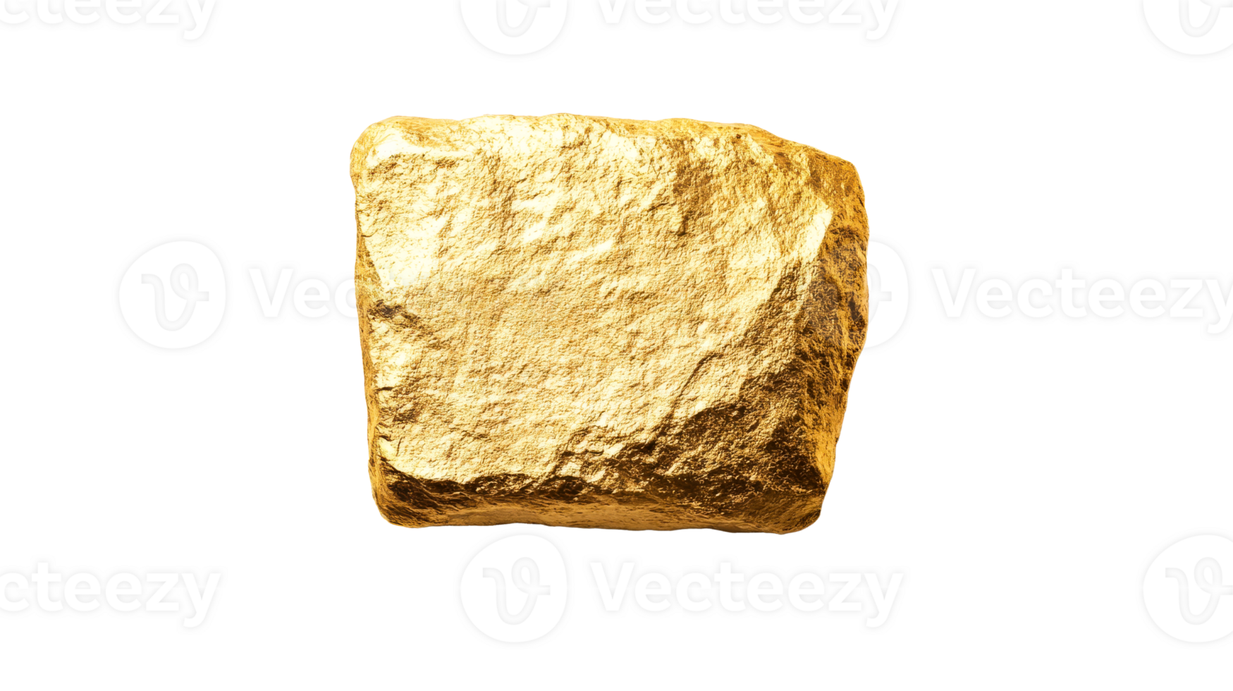Golden nugget square shape, detailed texture, pure wealth, cut out transparent png