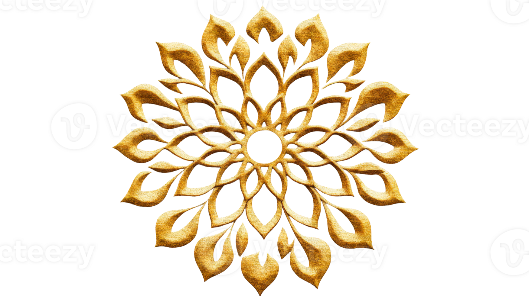 Golden Embossed Floral Ornament on Black, cut out transparent png