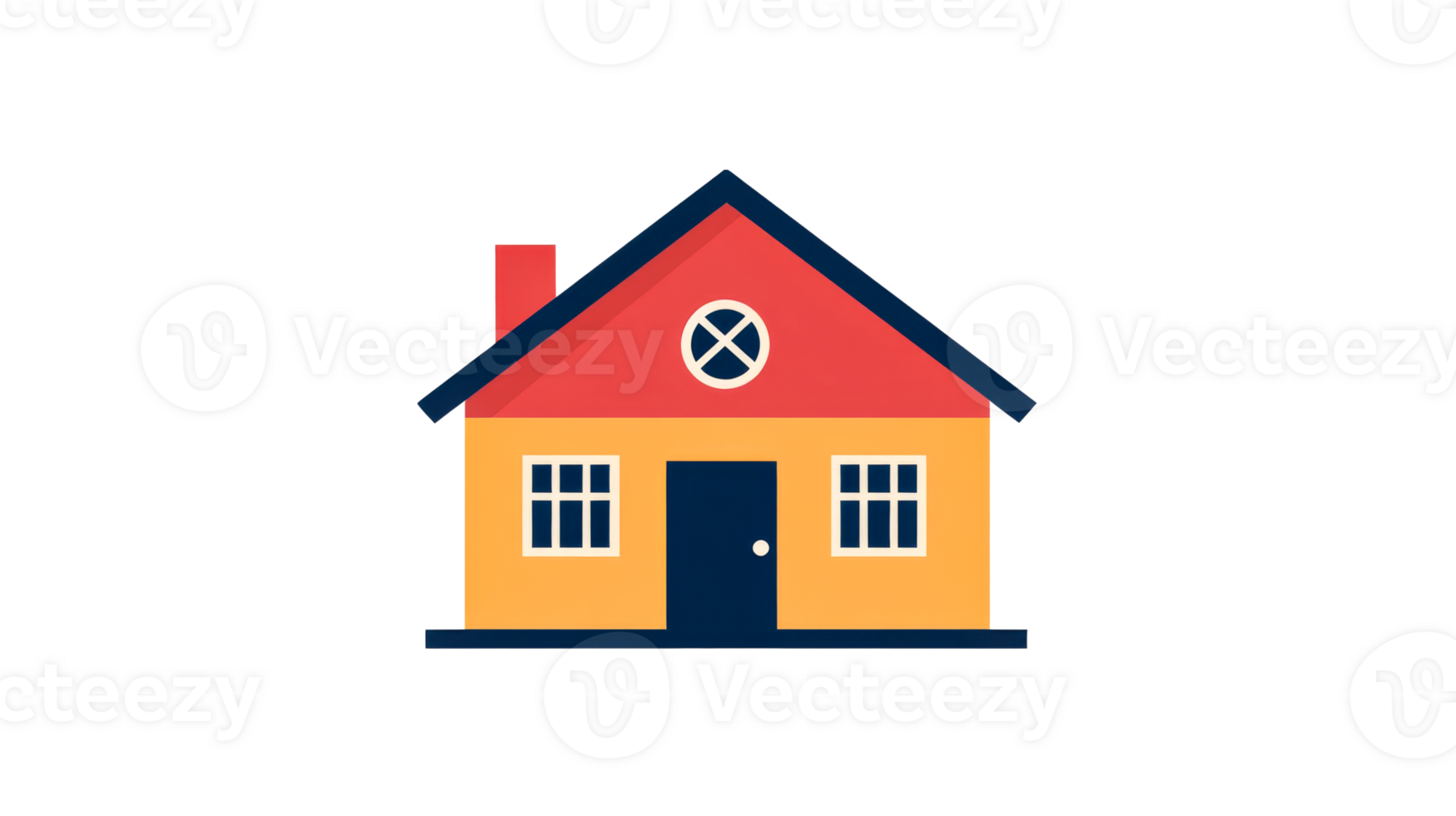 House with red roof and windows, facade, cut out transparent png