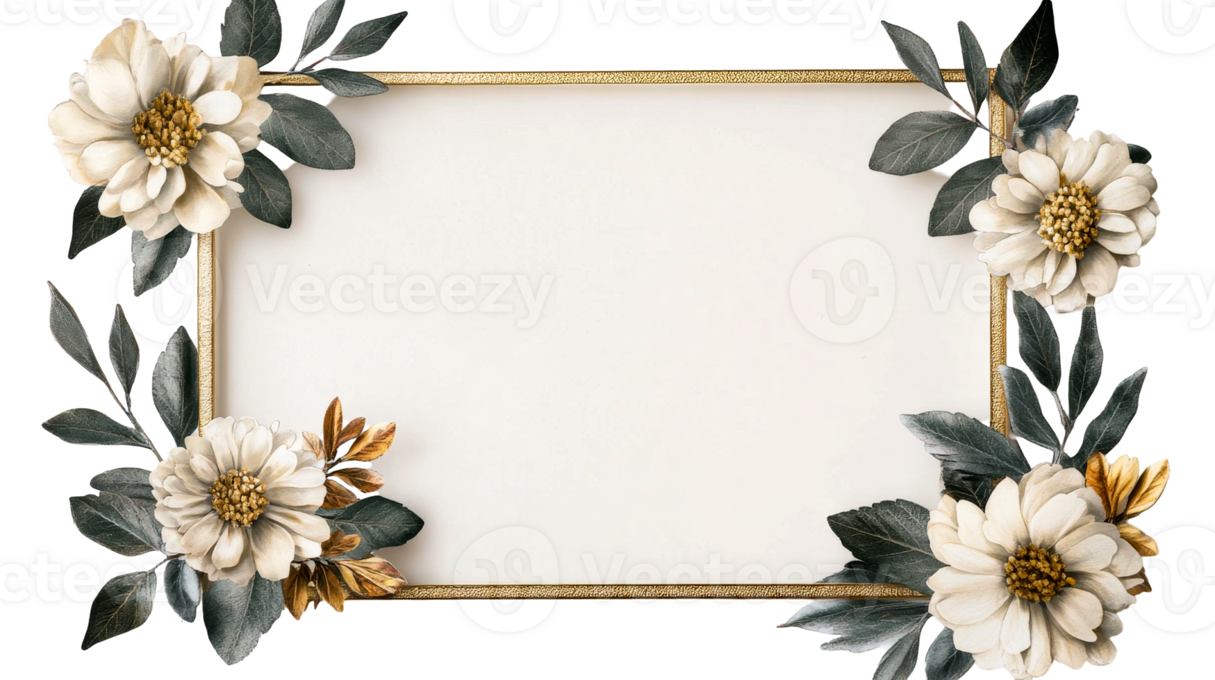Elegant frame adorned with floral accents for design, cut out transparent png