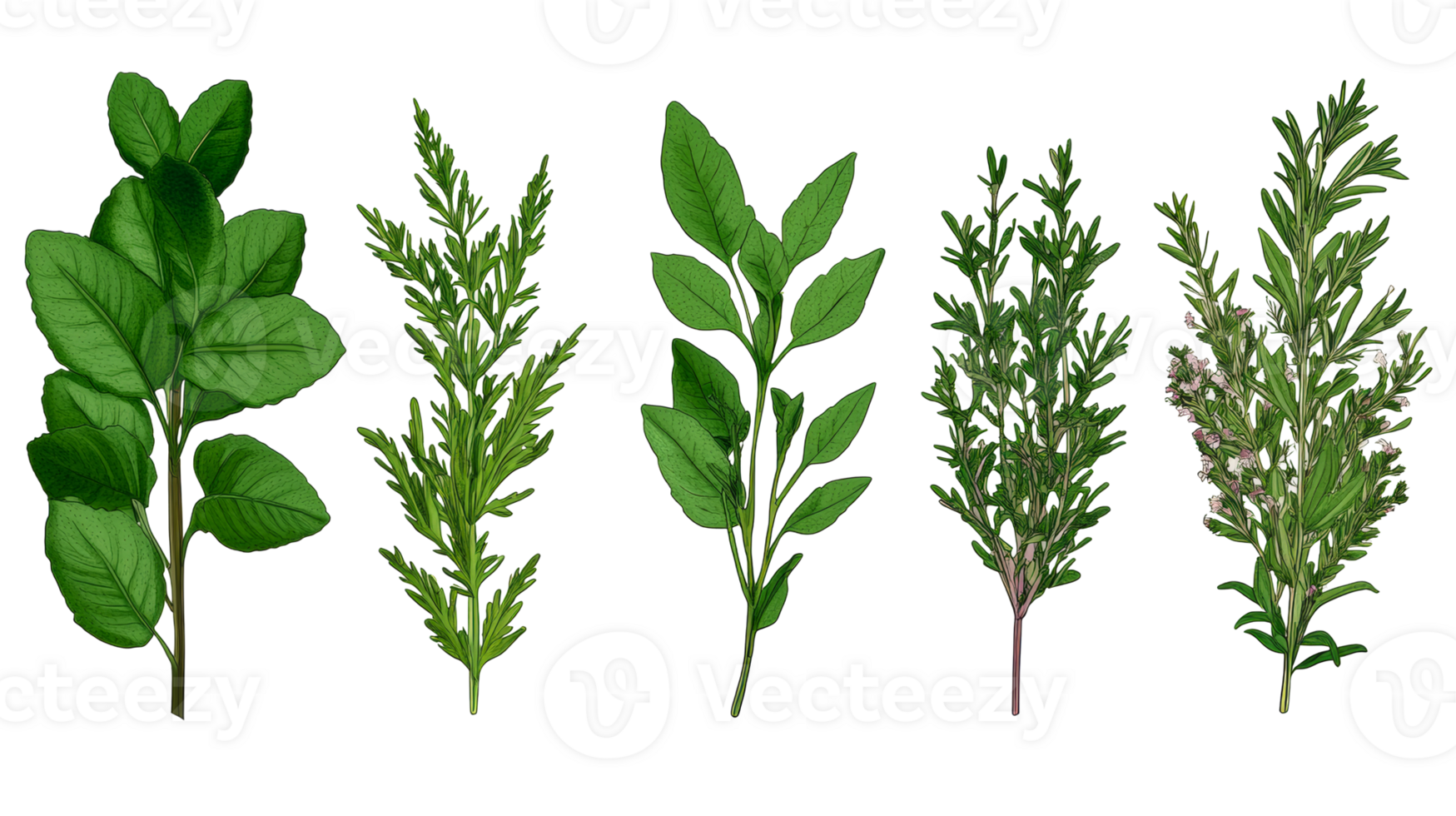 Collection of botanical herbs and greenery, illustration, cut out transparent png