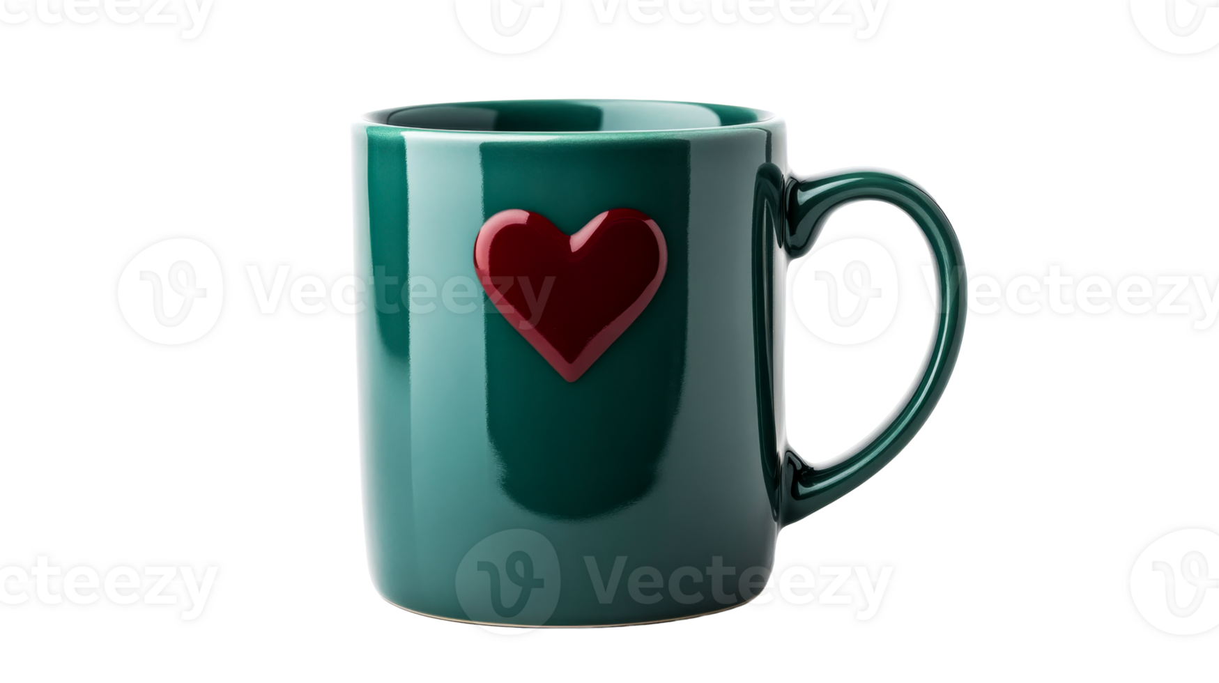 Ceramic mug with red heart, romantic gift idea, cut out transparent png