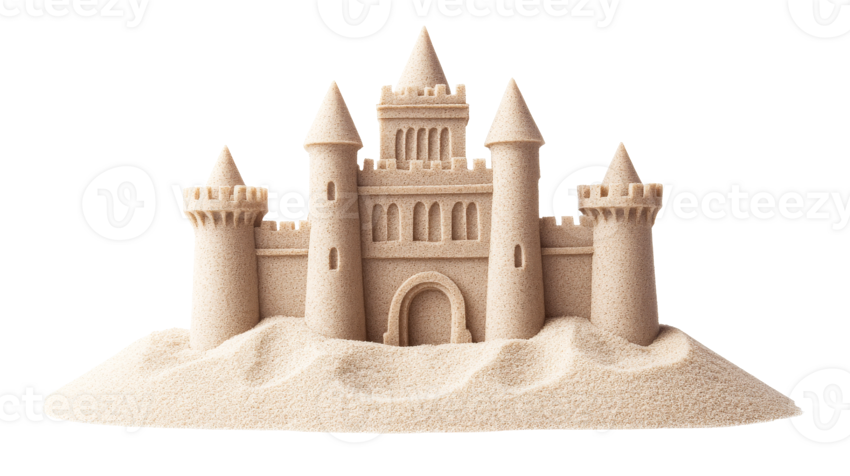 Sandcastle isolated, summer vacation building, architecture fairytale, cut out transparent png