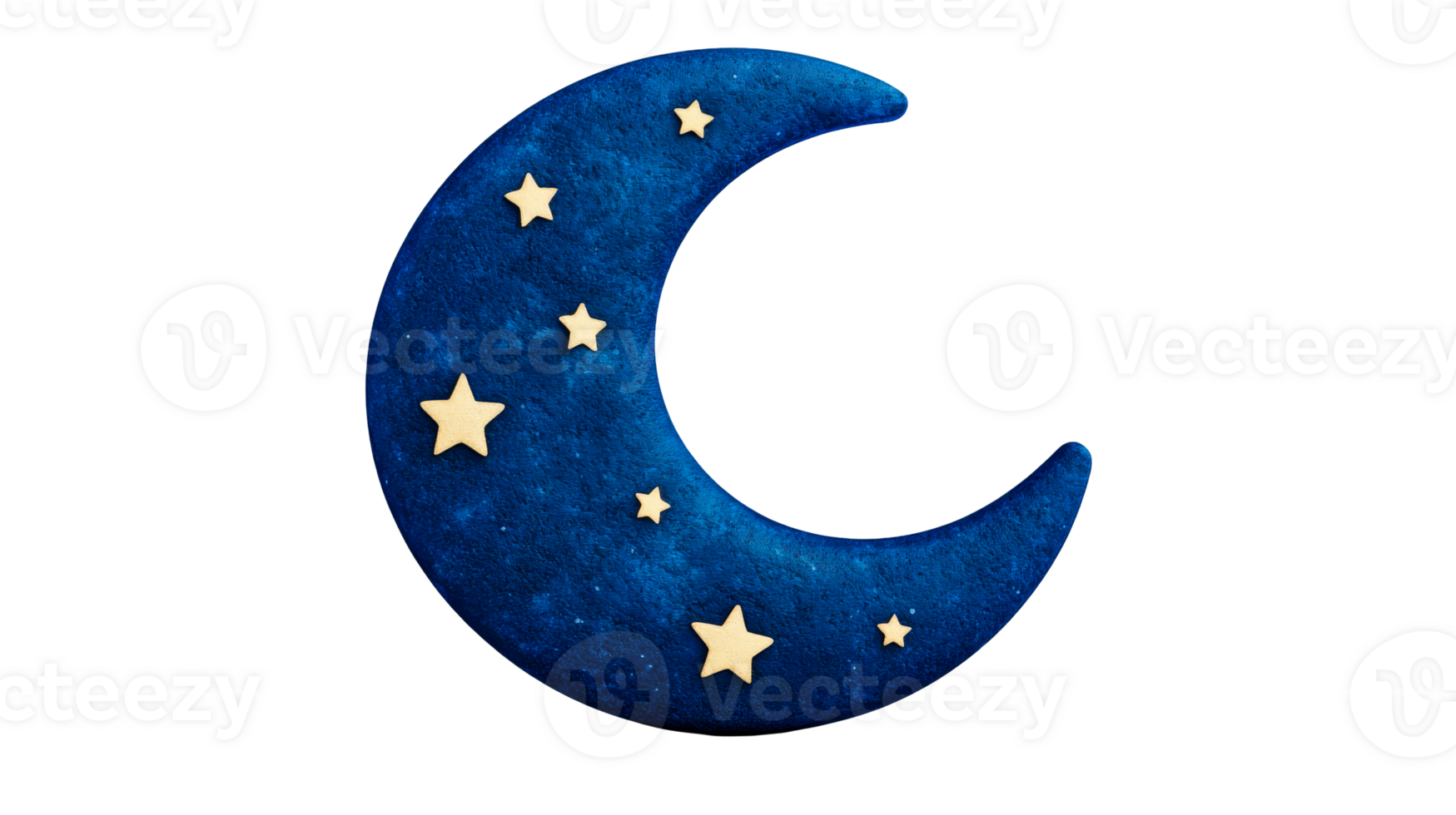 Crescent moon with stars, night sky design element, cut out transparent png