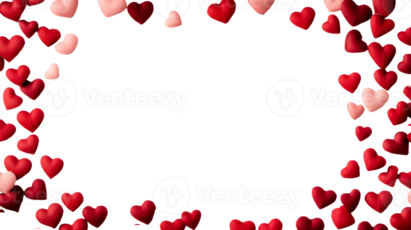 Frame of Pink and Red Hearts on Black Background, cut out transparent png