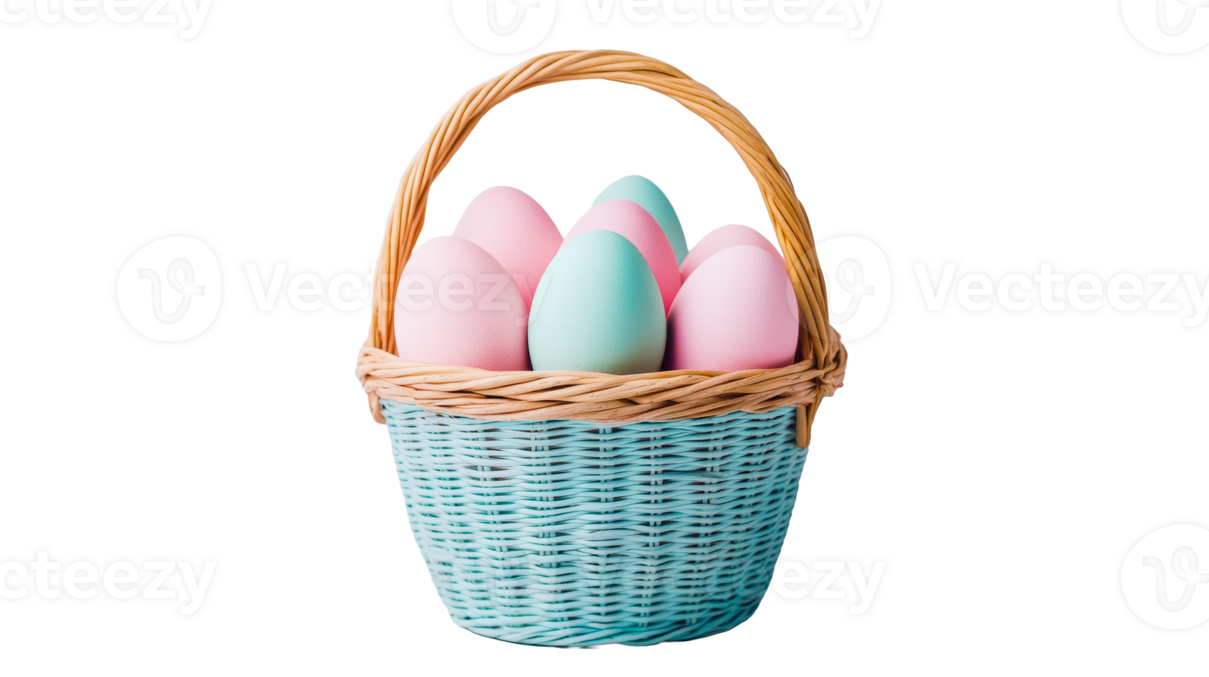 Easter basket with pink and blue eggs, cut out transparent png