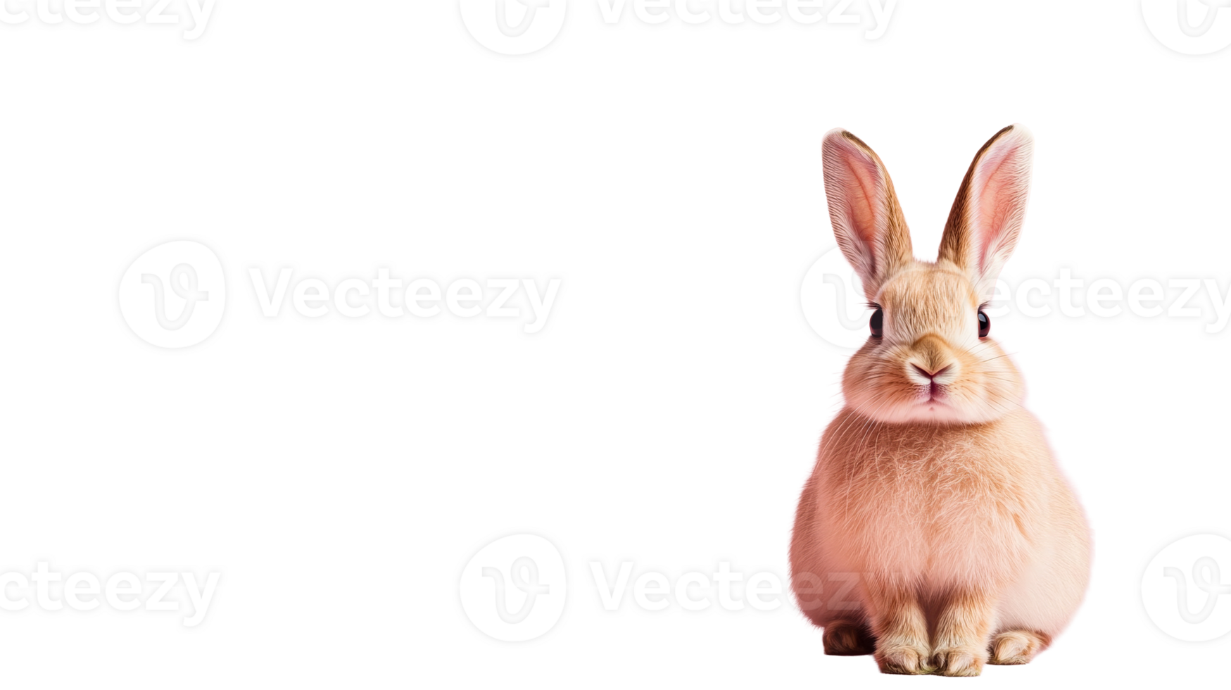 Cute bunny with fluffy fur, portrait on dark background, cut out transparent png