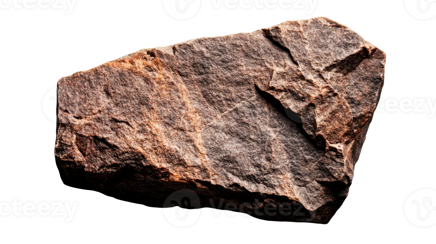 Brown stone mineral chunk fragment specimen, isolated rock texture, cut out transparent png