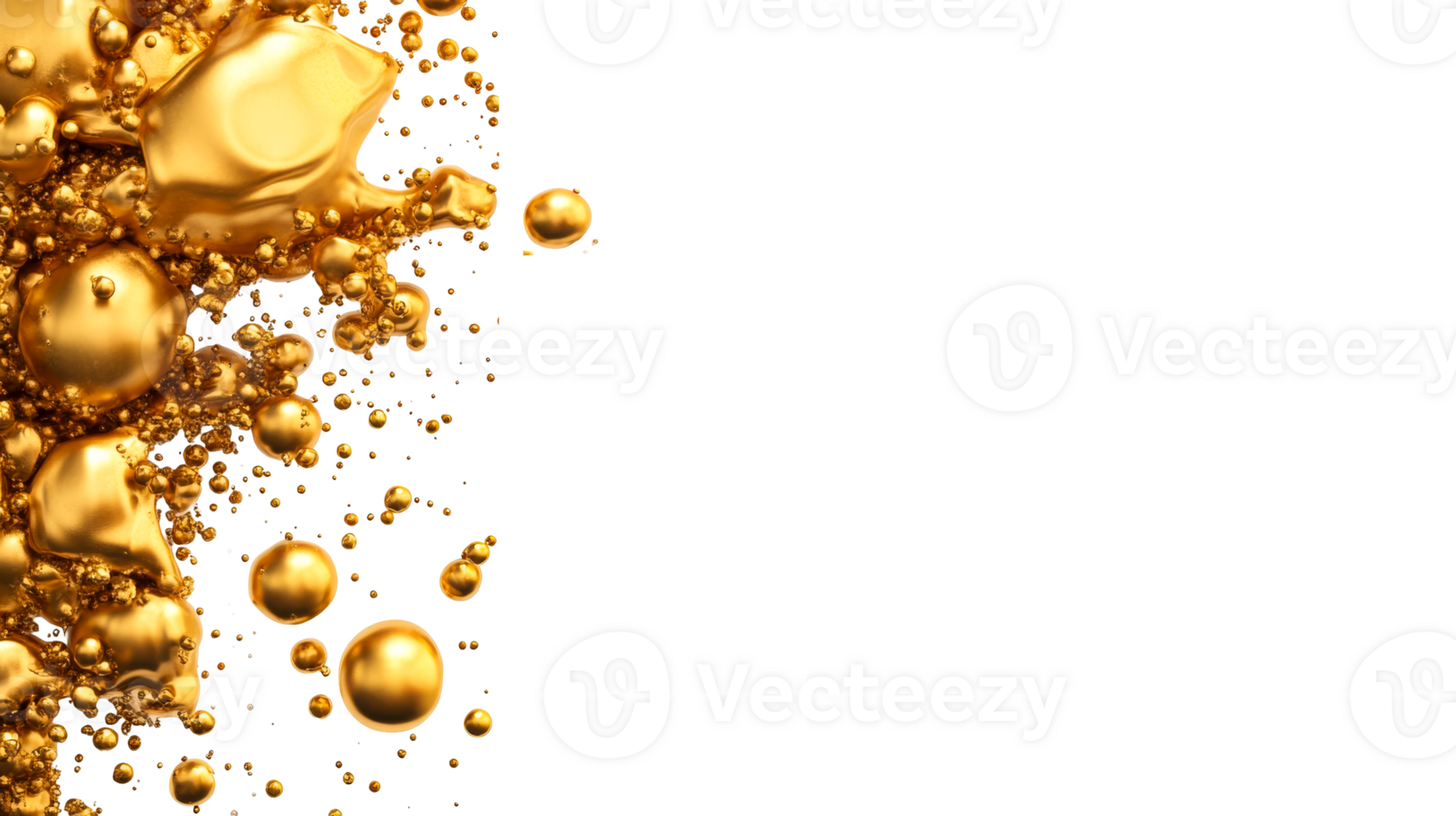 Golden blob background, metallic molten gold liquid, cut out transparent png