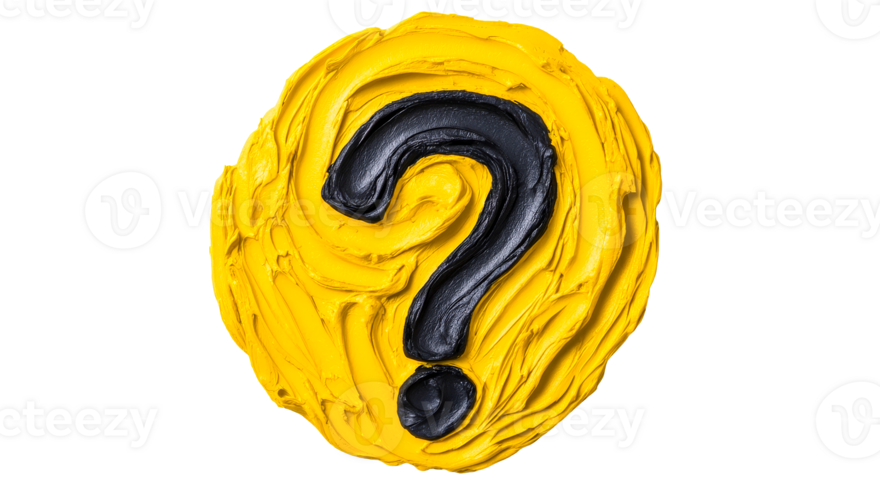 Black question mark on yellow swirl, curiosity sign design , cut out transparent png