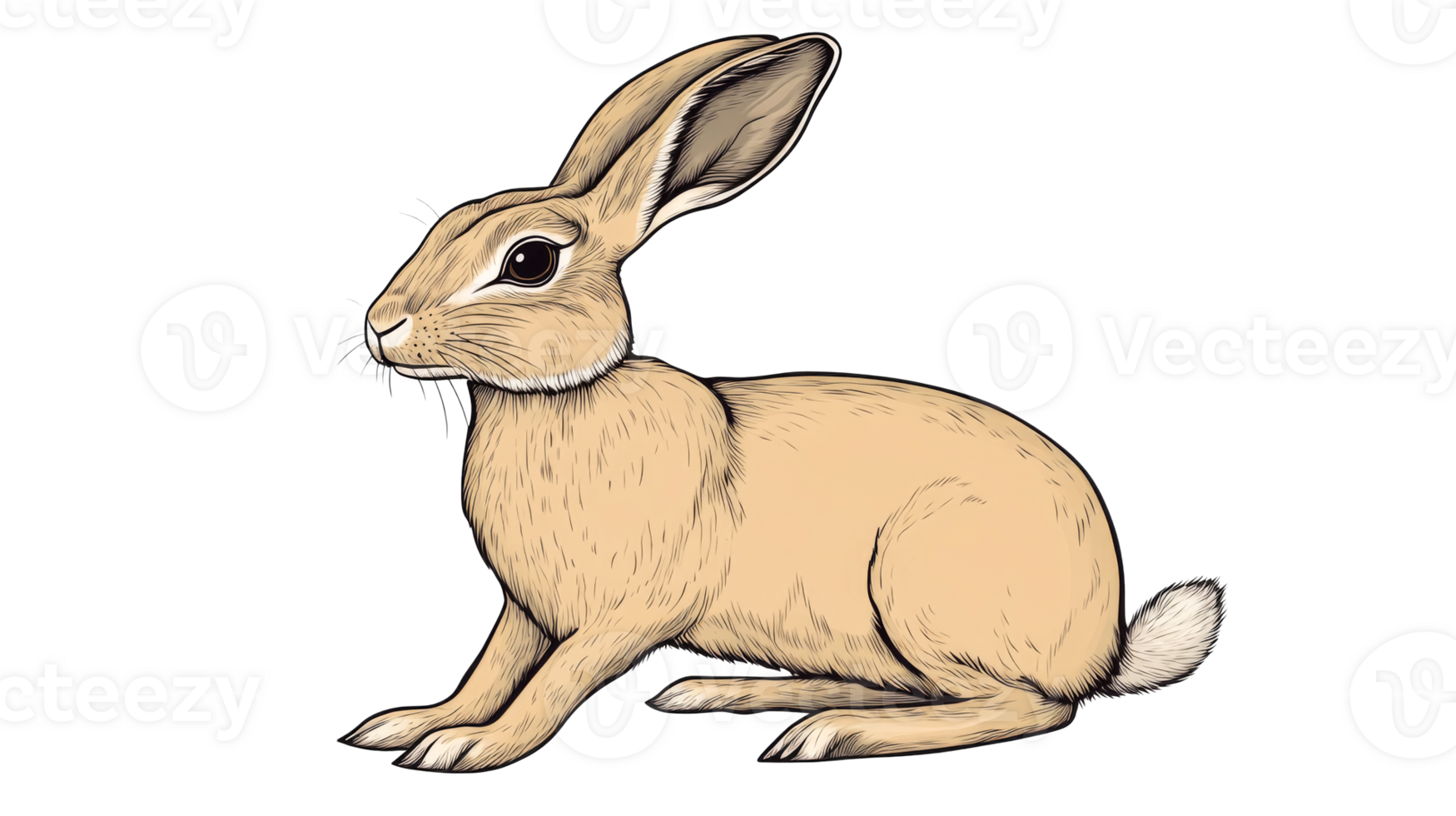Hare in a Resting Pose with Detailed Fur Texture, cut out transparent png