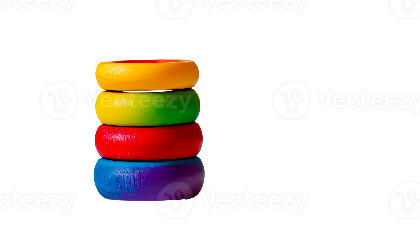 Vibrant colorful wooden bangle stack, cut out transparent png